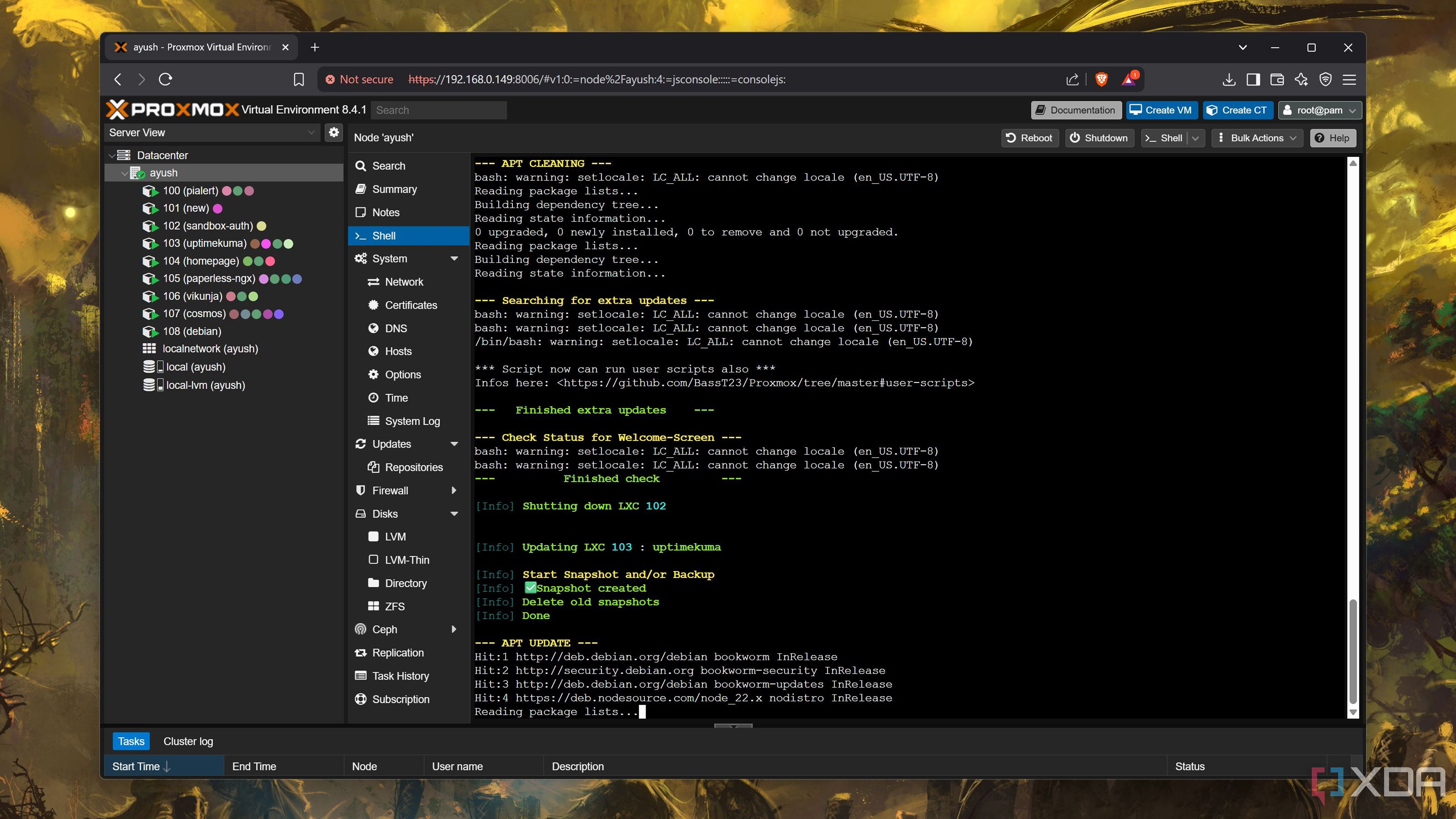 Running the Ultimate Updater script on Proxmox