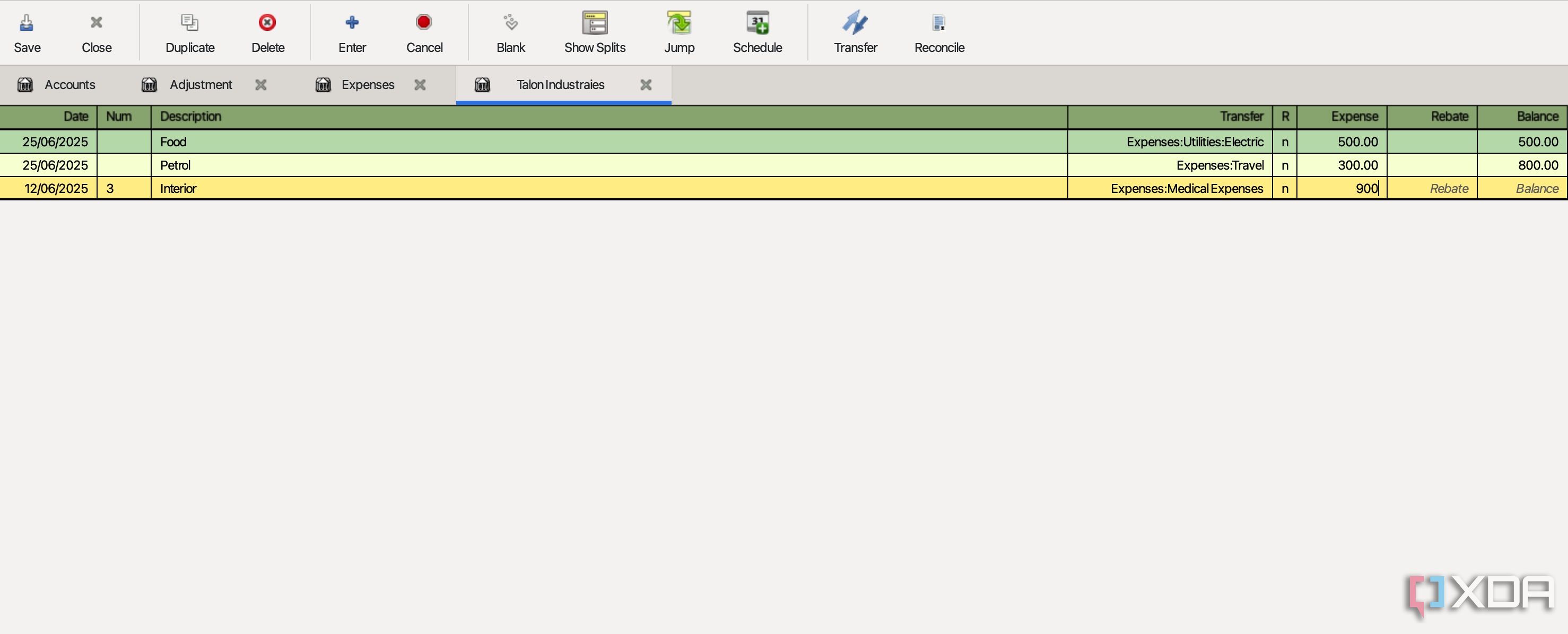 GnuCash add transactions