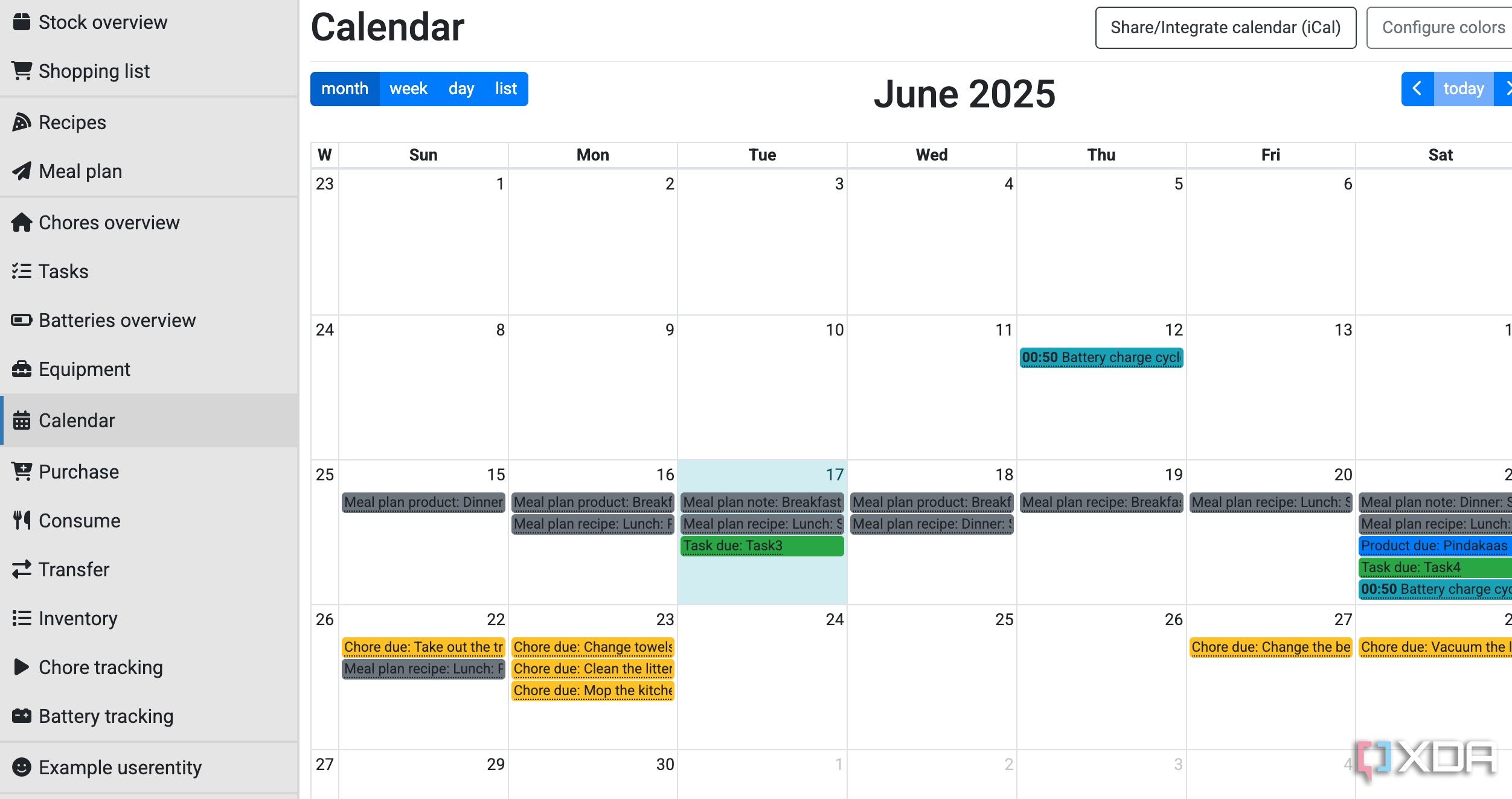Grocy calendar view