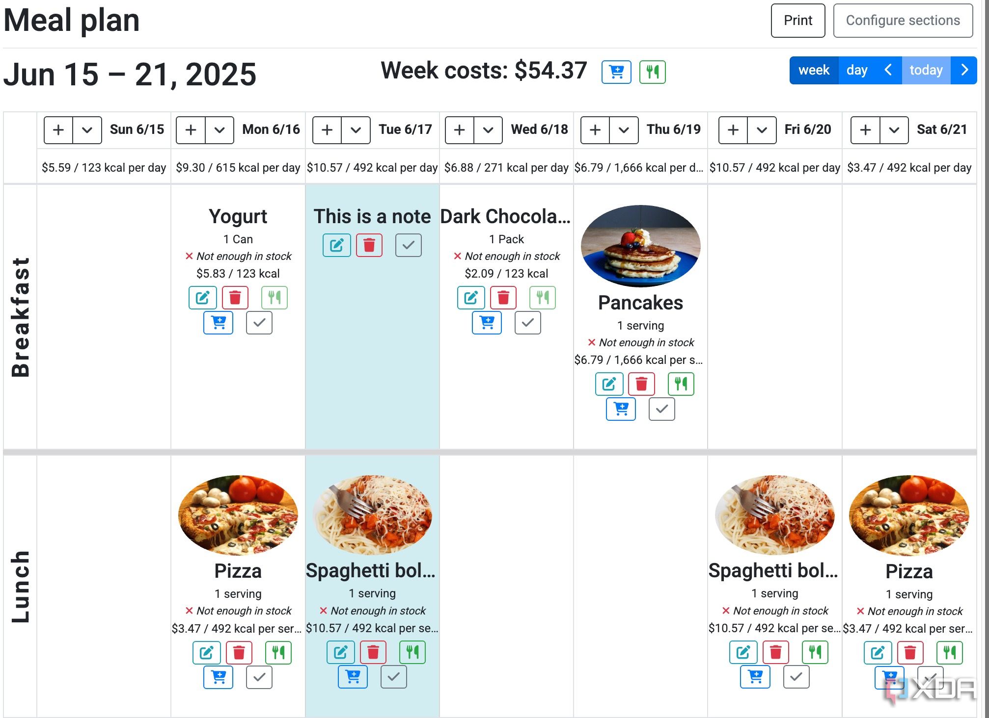 Grocy meal planner
