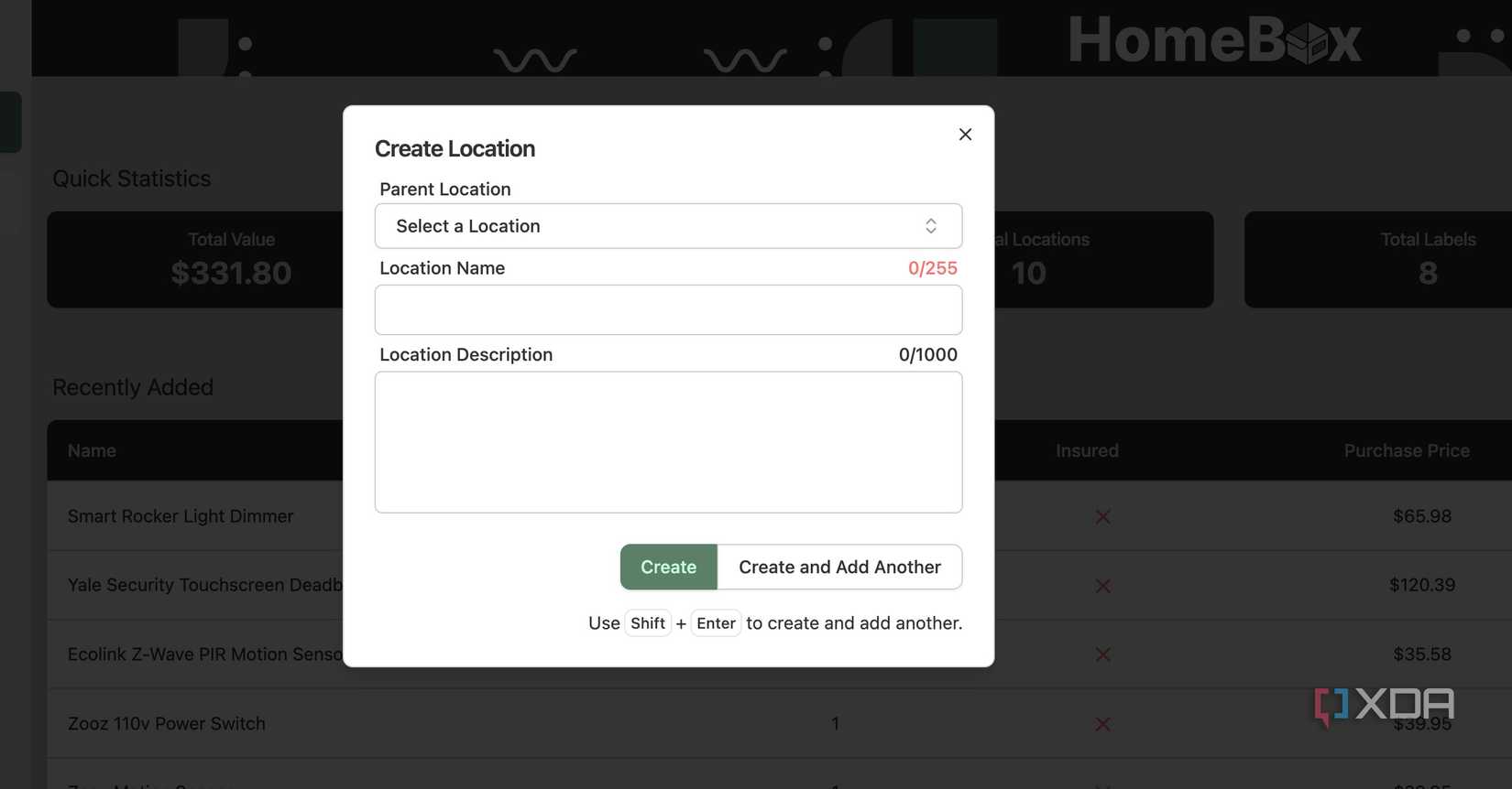 HomeBox Crear una ubicación