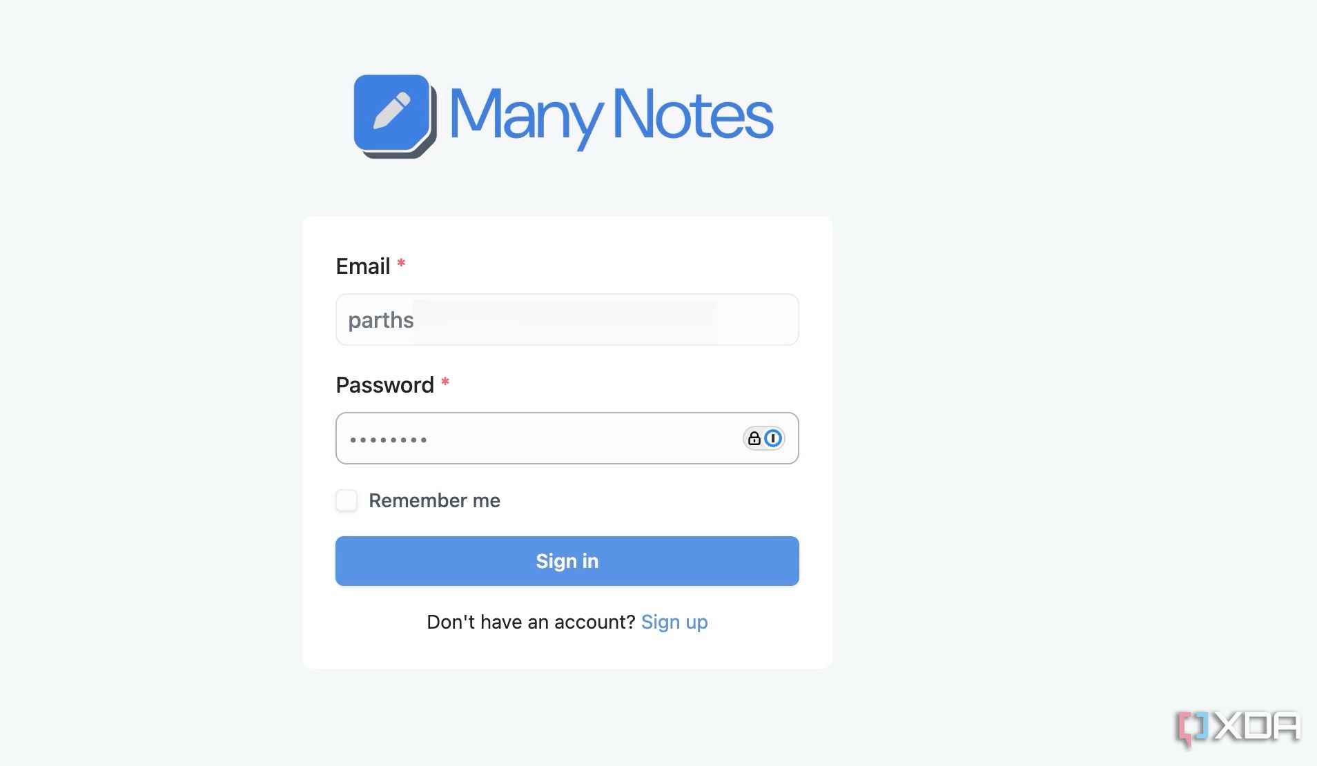 Many Notes login page