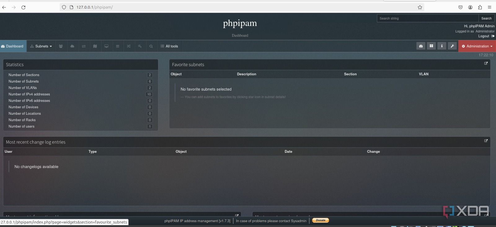 phpIPAM dashboard