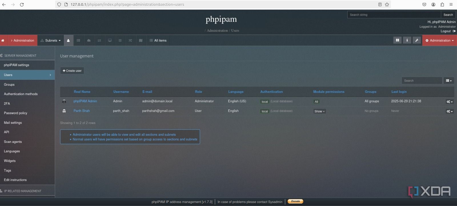 phpIPAM user management