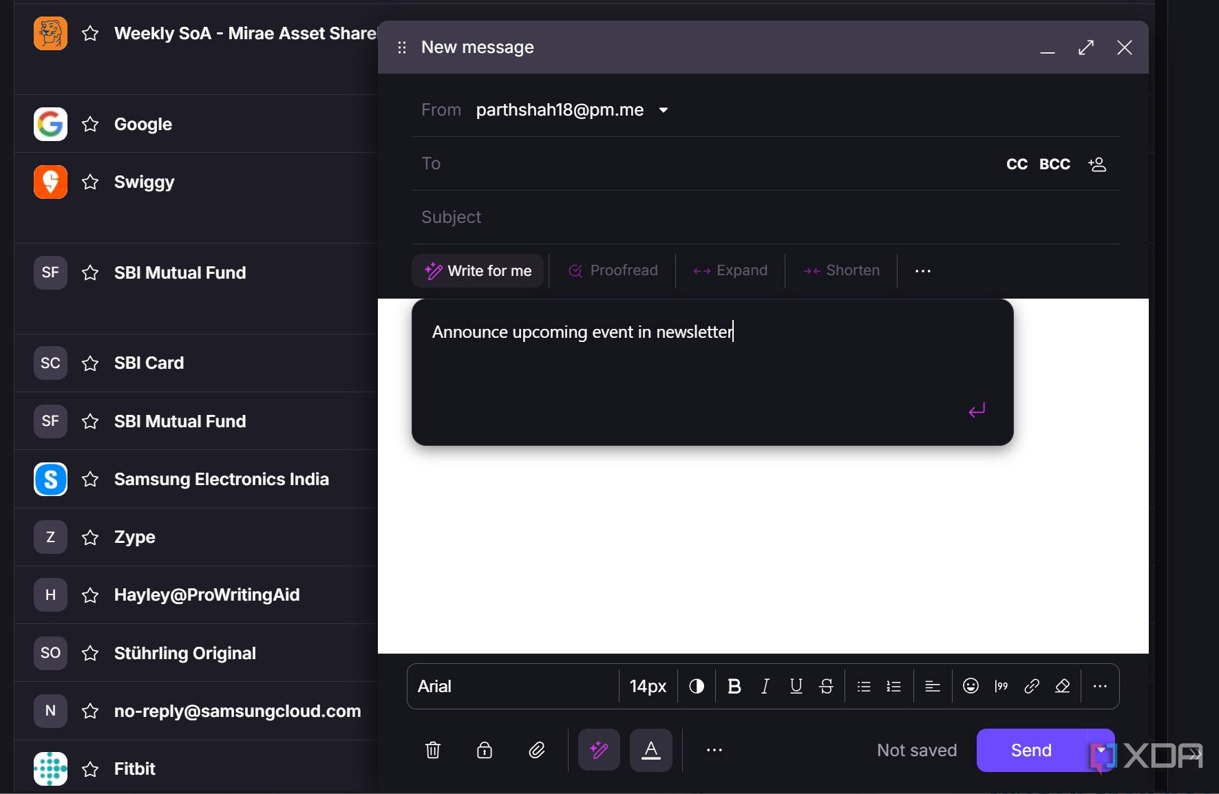 Proton Mail AI writing assistant