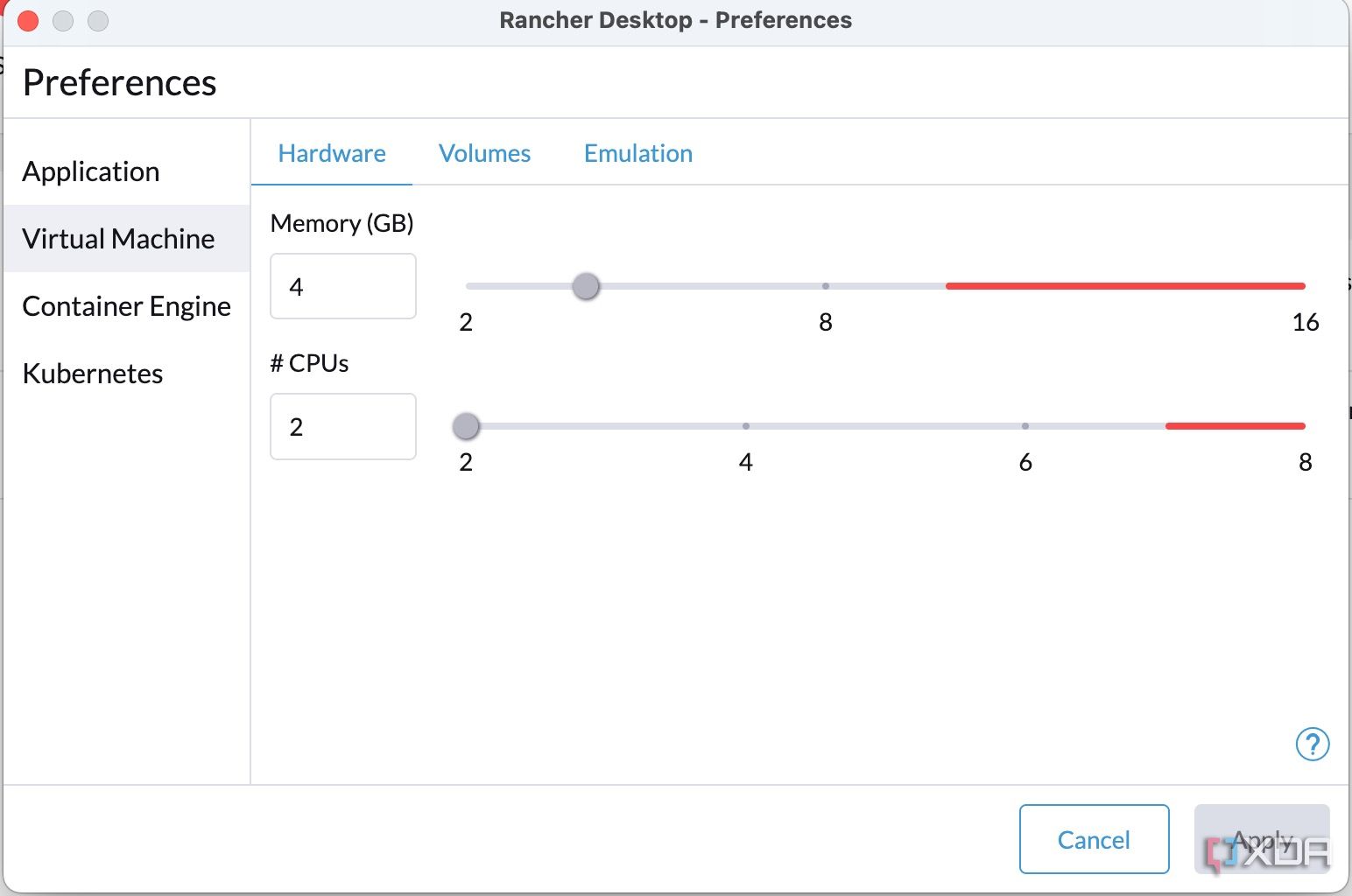 Rancher desktop resources