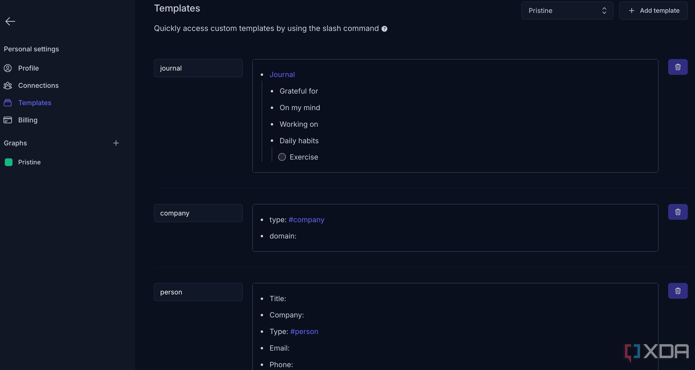Reflect Notes templates