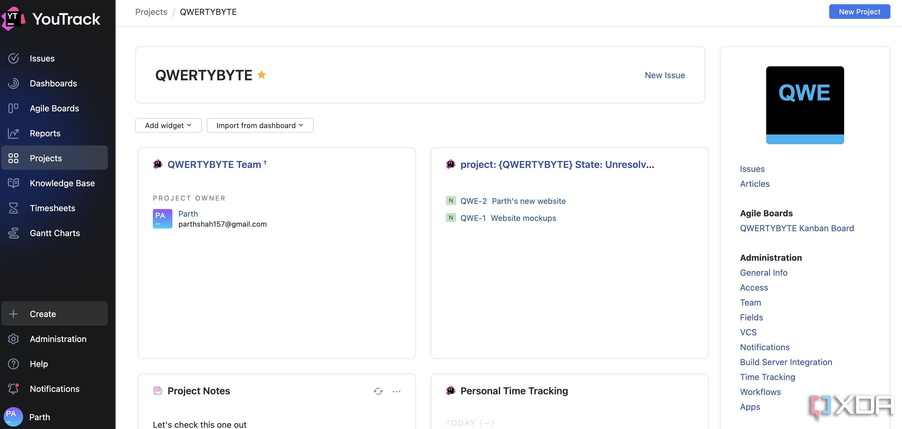Dashboard for project