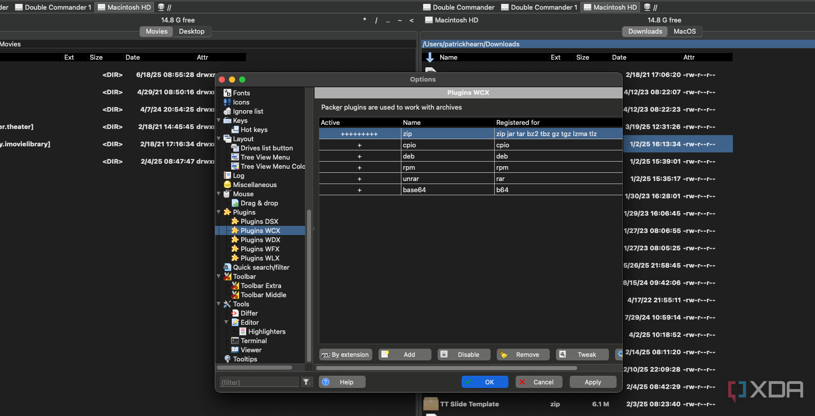An example of the different file types Double Commander works with.
