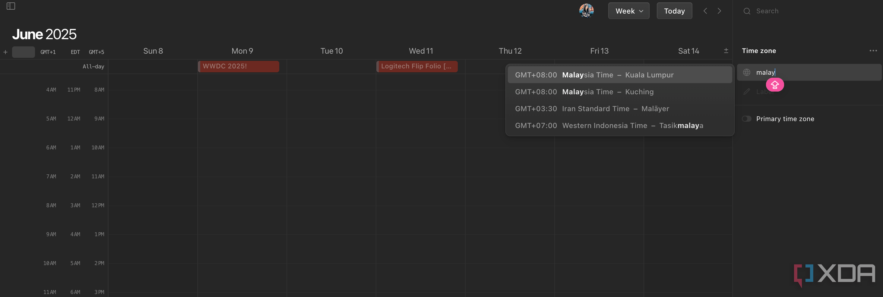 Multi time zone support in Notion Calendar