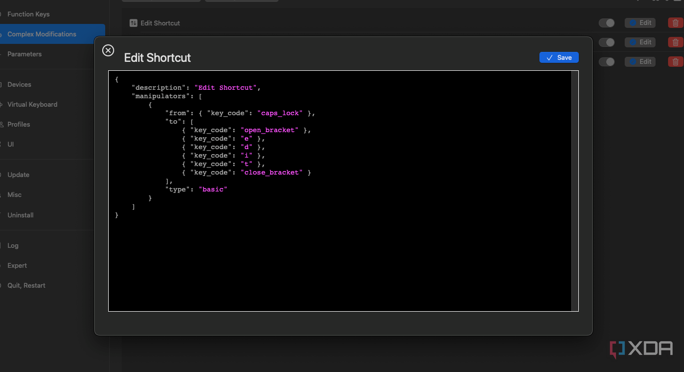 A screenshot of a custom rule in Karabiner Elements.