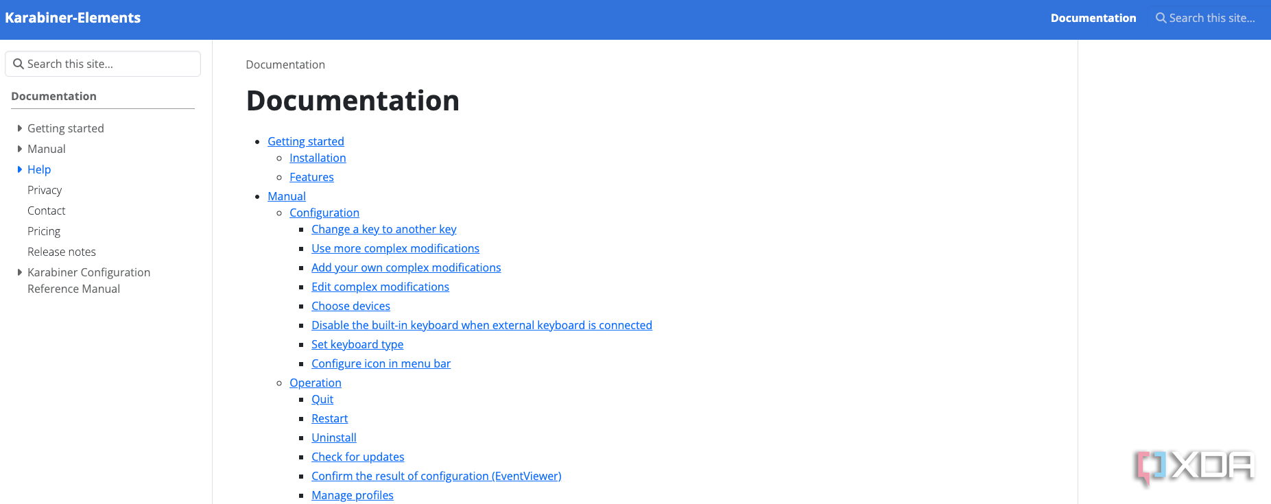 A screenshot of Karabiner Element's extensive documentation.