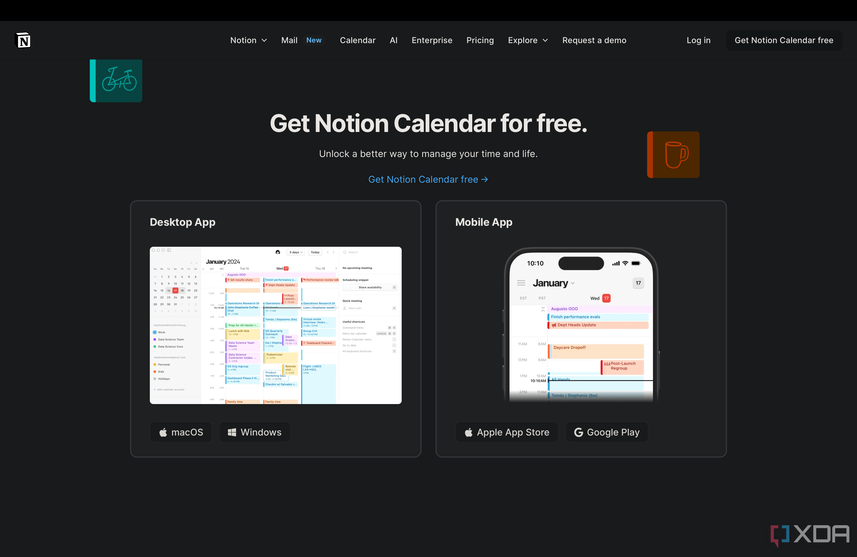 Get Notion Calendar page on the website