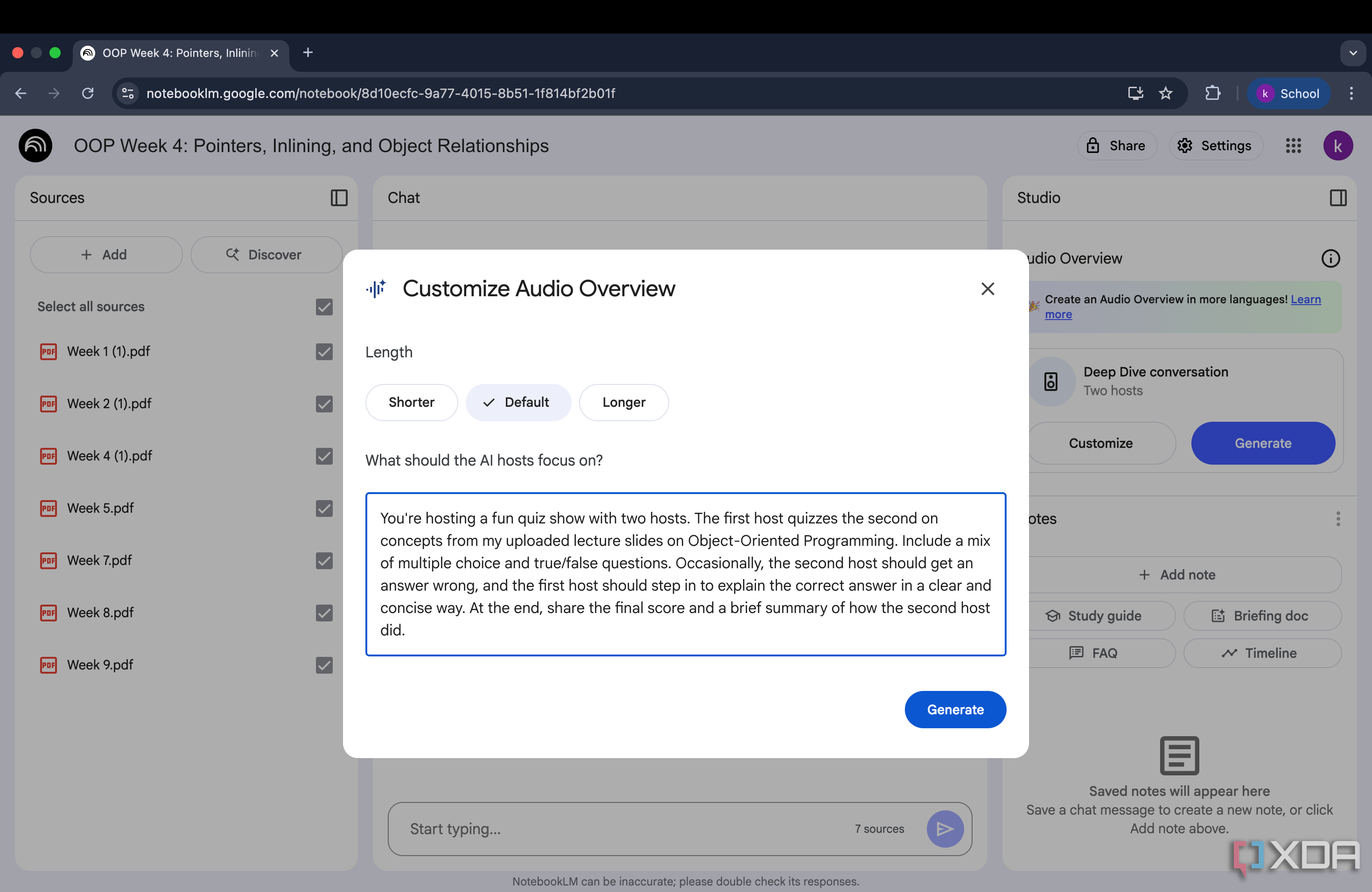 Customize Audio Overview box with Fun Quiz Show prompt box