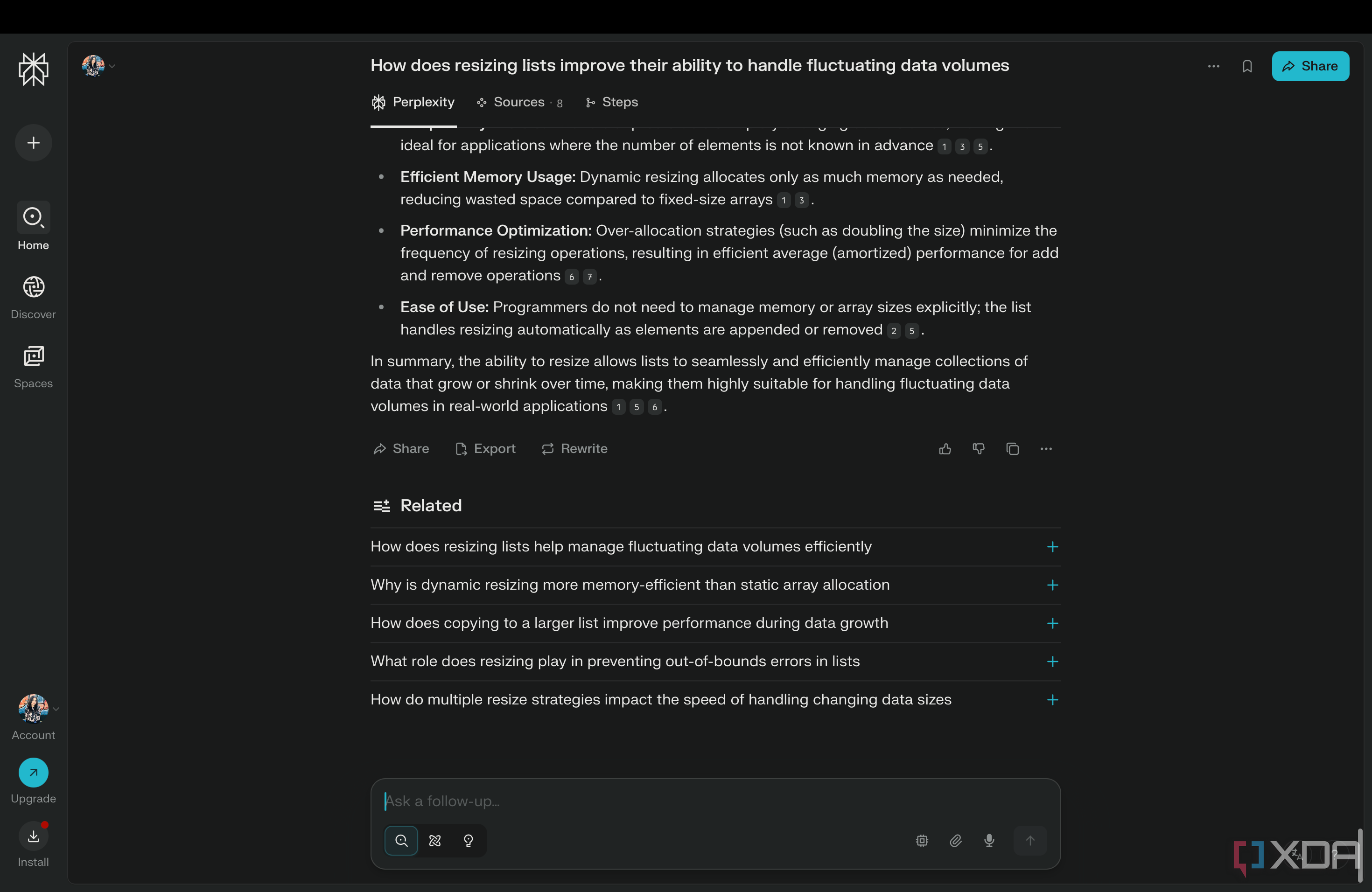 Follow up questions Perplexity suggested
