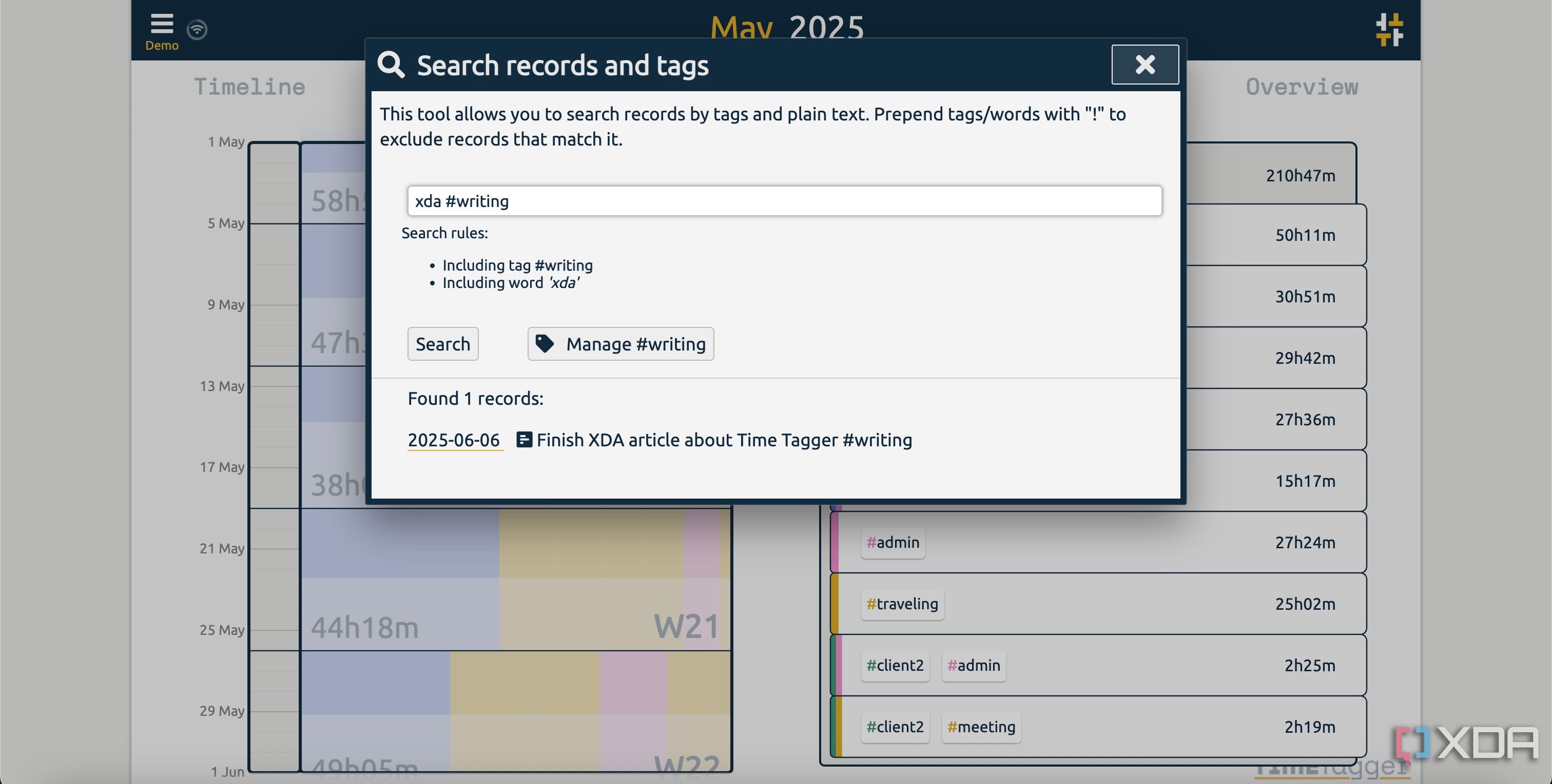 Buscando tareas en Timetagger