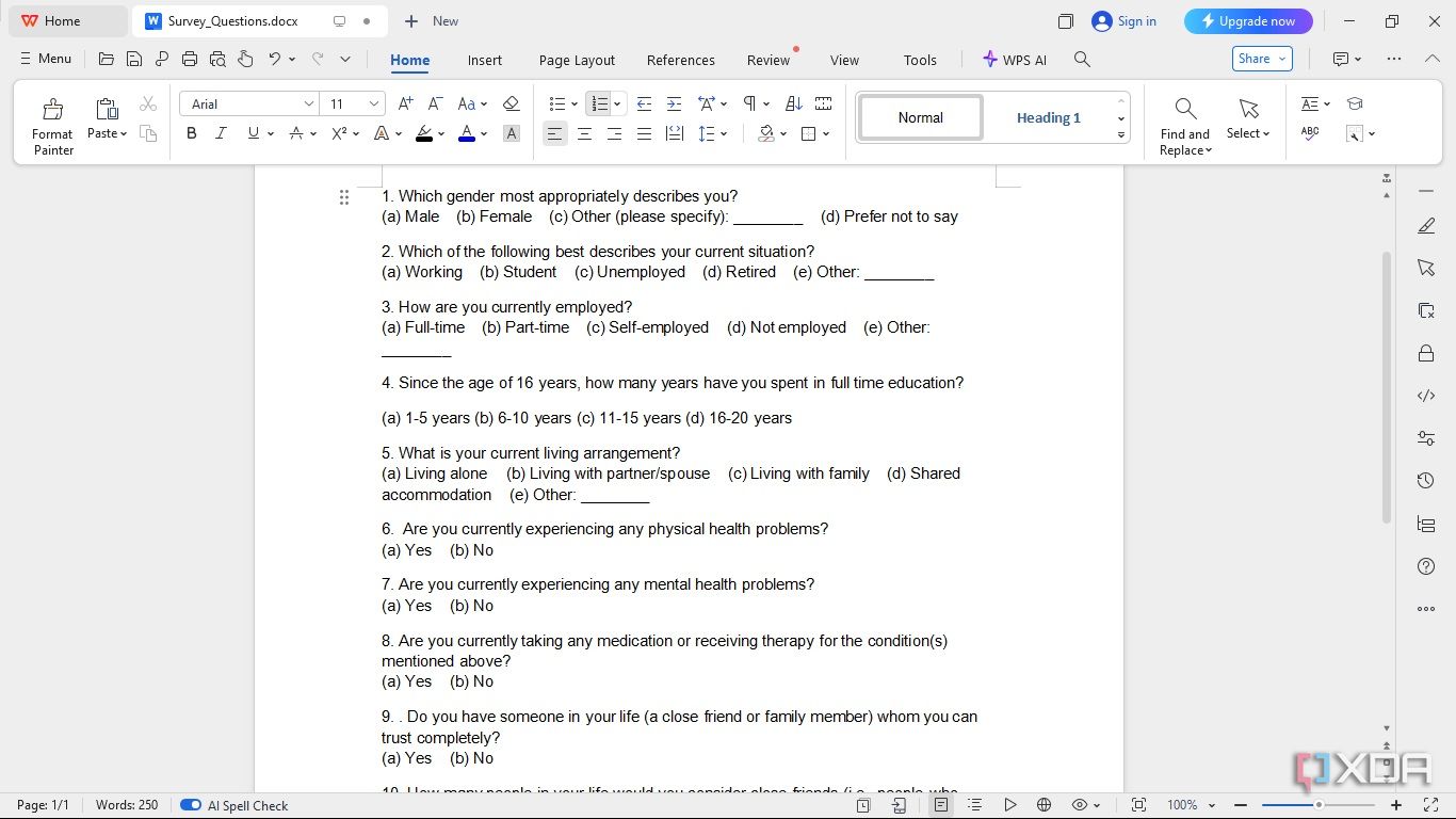 A sample questionnaire