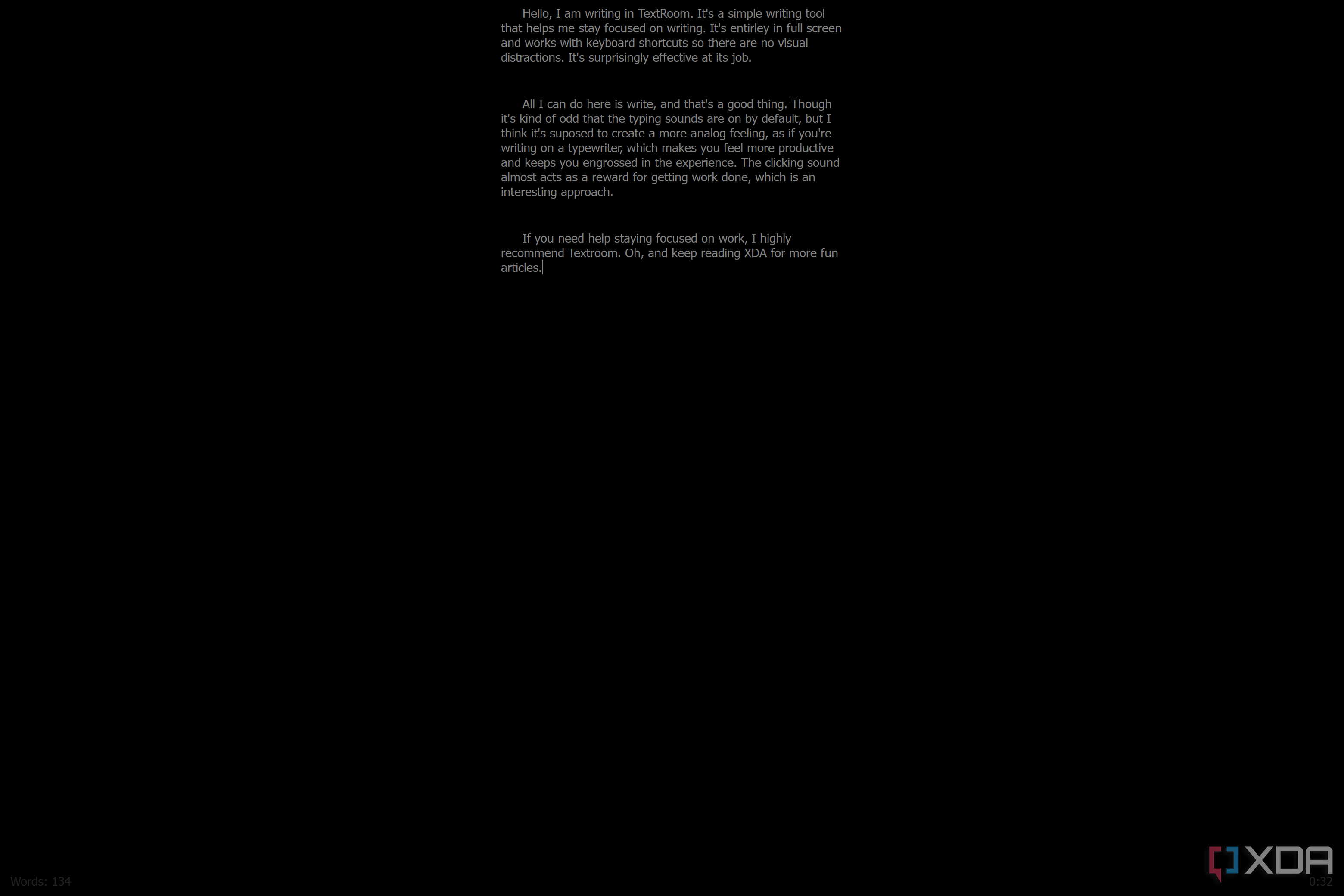 Screenshot of Textroom with a few paragraphs written