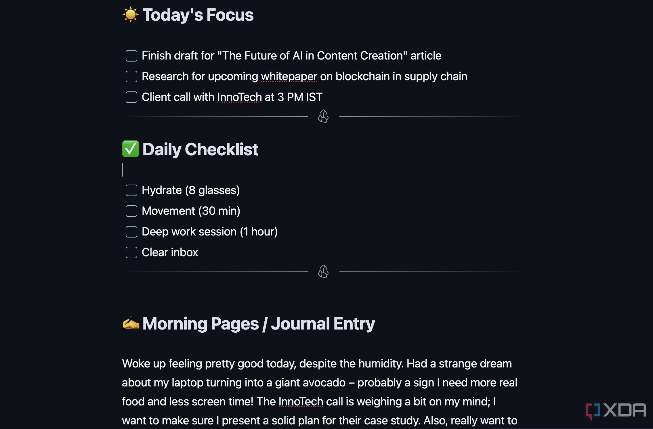 Daily note Obsidian template