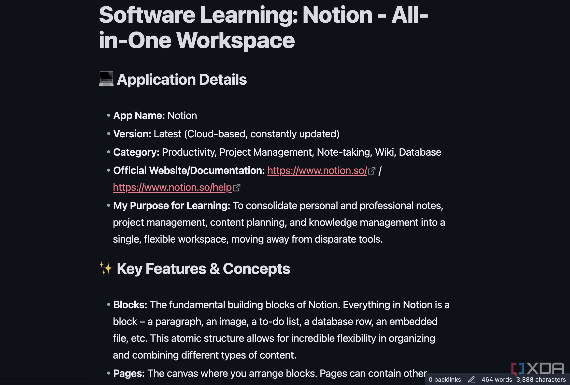 software learning Obsidian template
