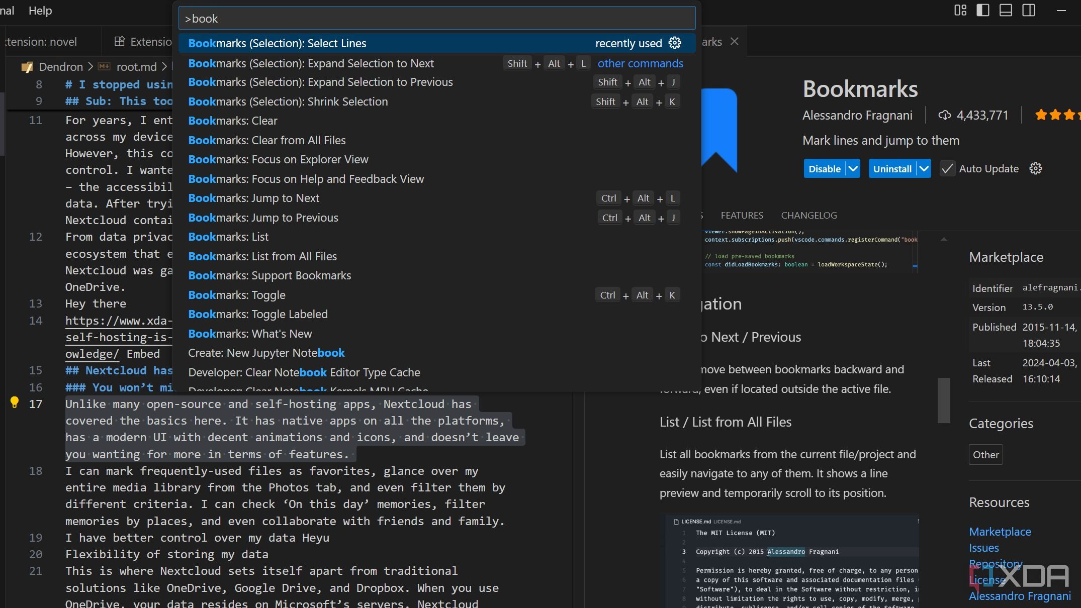 Bookmarks extension for VS Code
