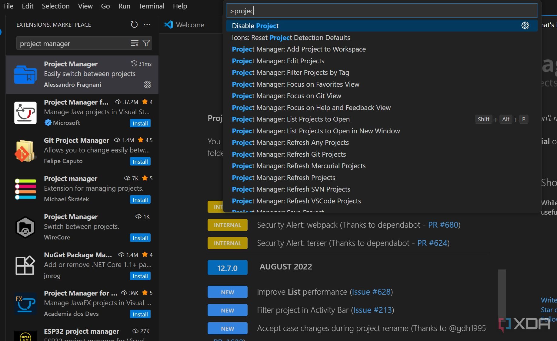 Project Manager extension for VS Code