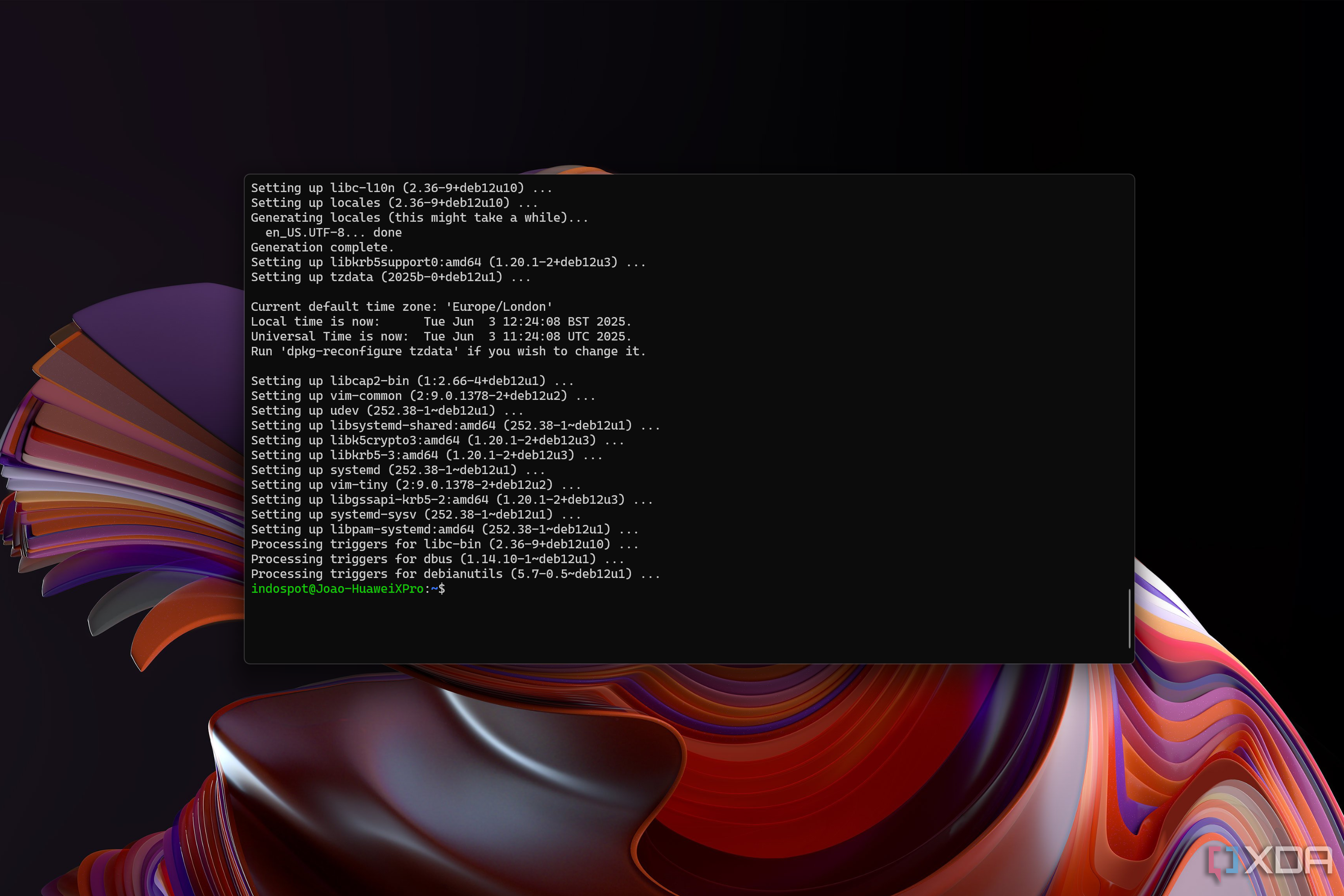 Screenshot of Windows Terminal running Debian in Focus mode