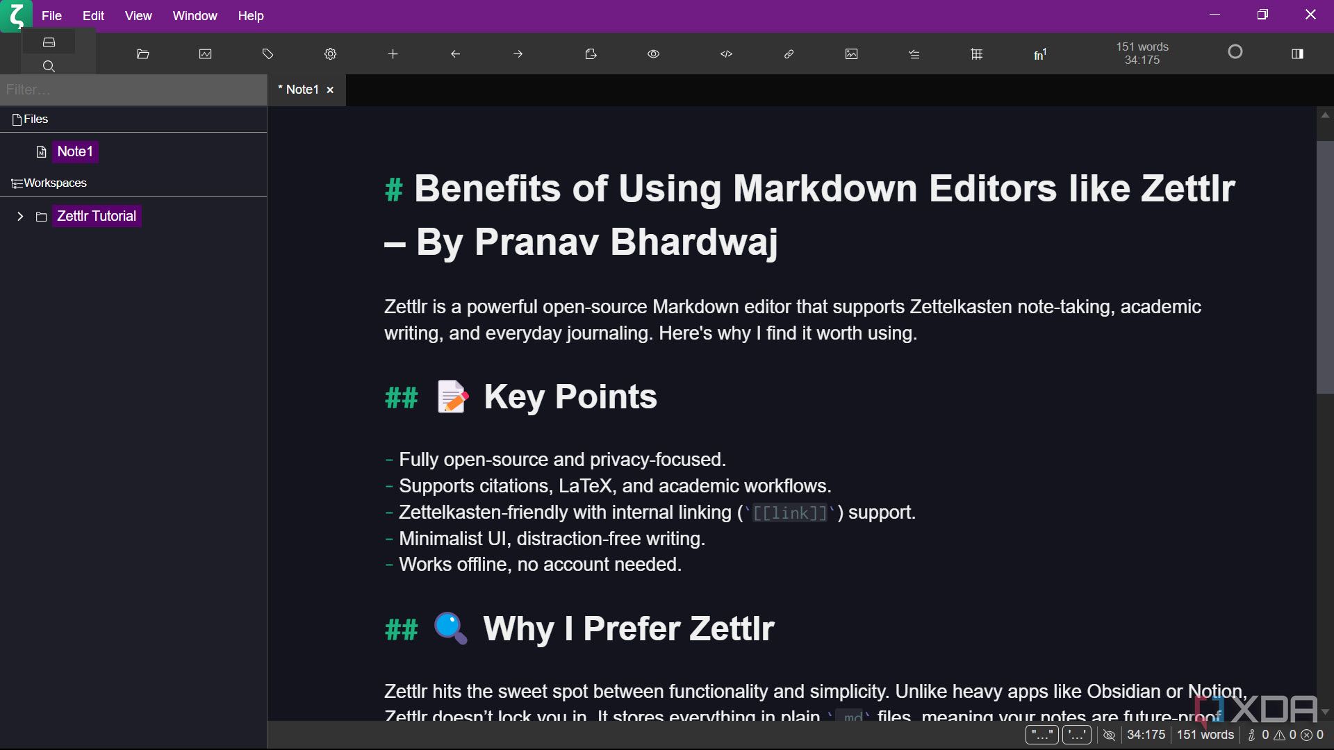 Writing an article structure in Zettlr