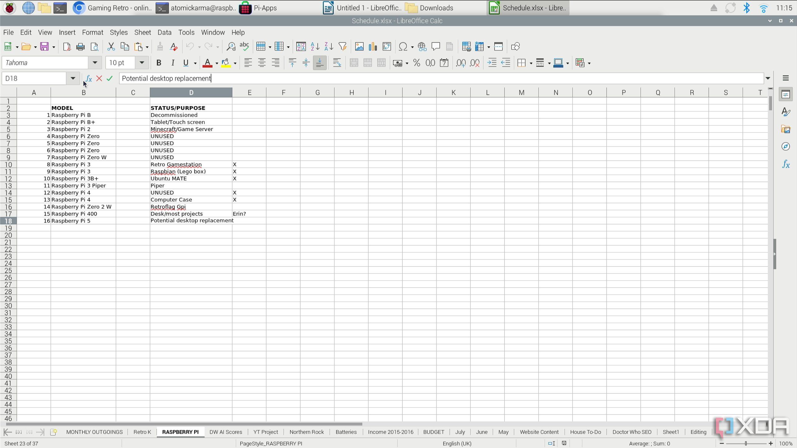 LibreOffice Calc on a Raspberry Pi 5