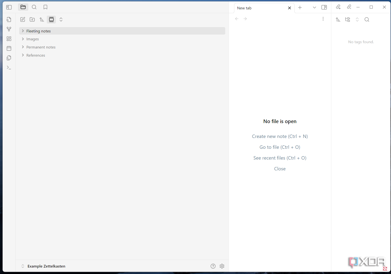 A screenshot of Zettelkasten folder setup in Obsidian.