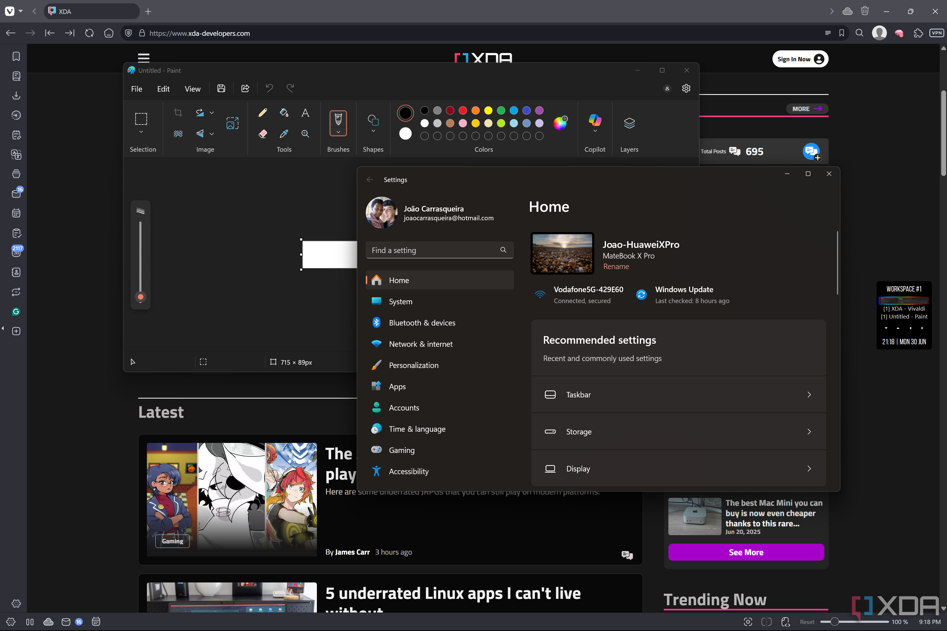 Screenshot of Windows 11 with various windows open showinga floating toolbar and taskbar on the right side of the screen
