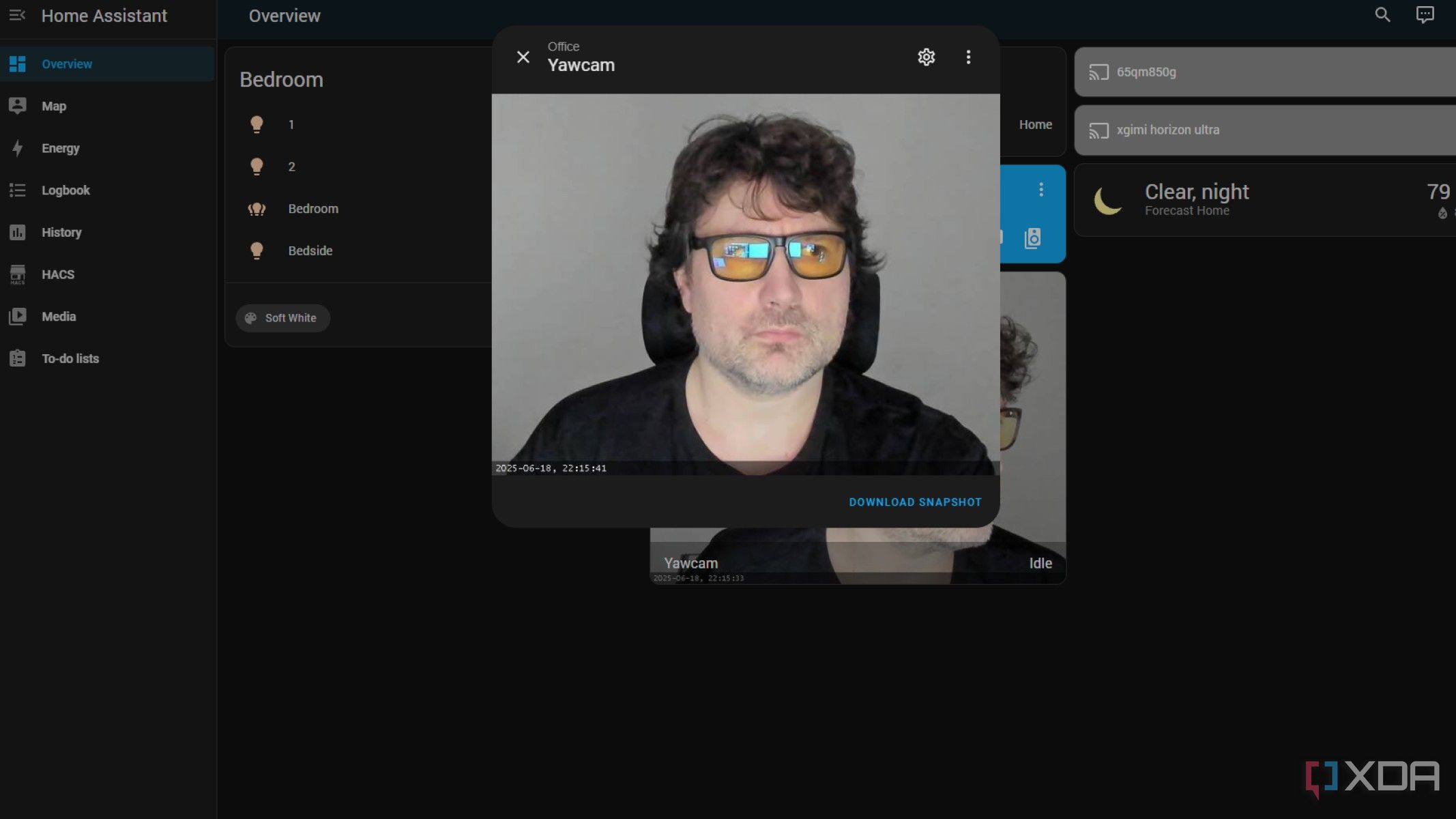 home assistant showing yawcam output