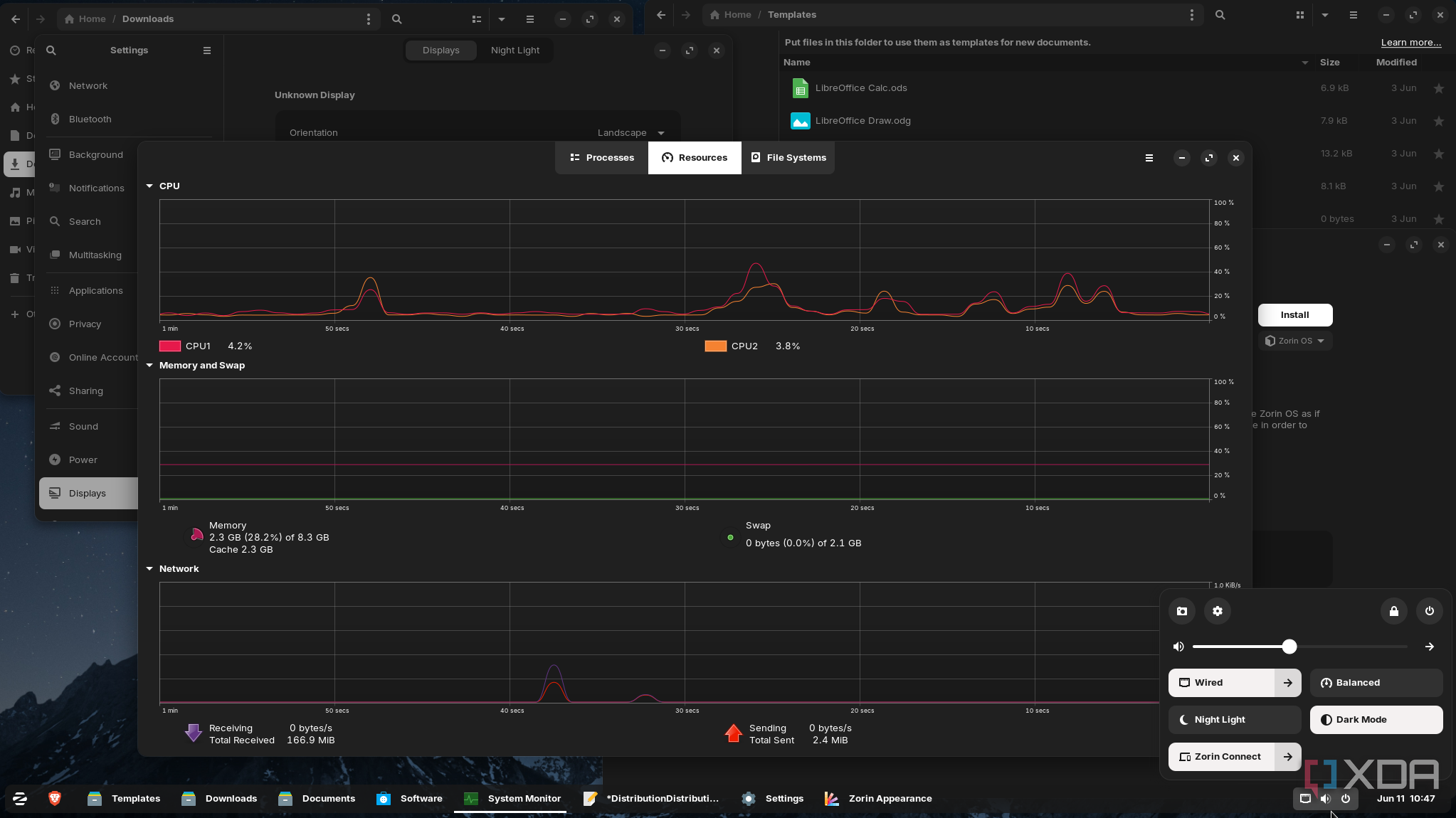 Shows ZorinOS system monitor performance on old hardware