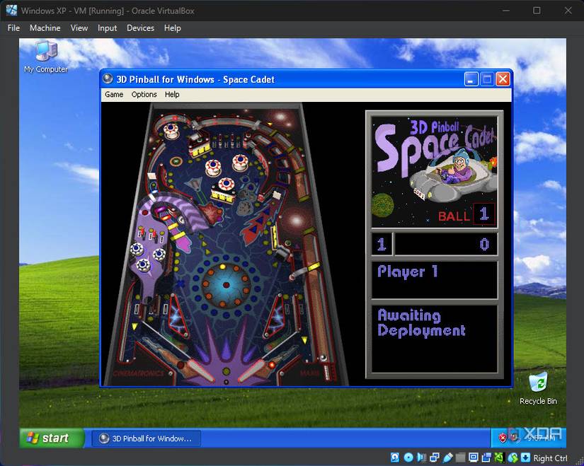 3d Pinball game luanched on a Windows XP VM