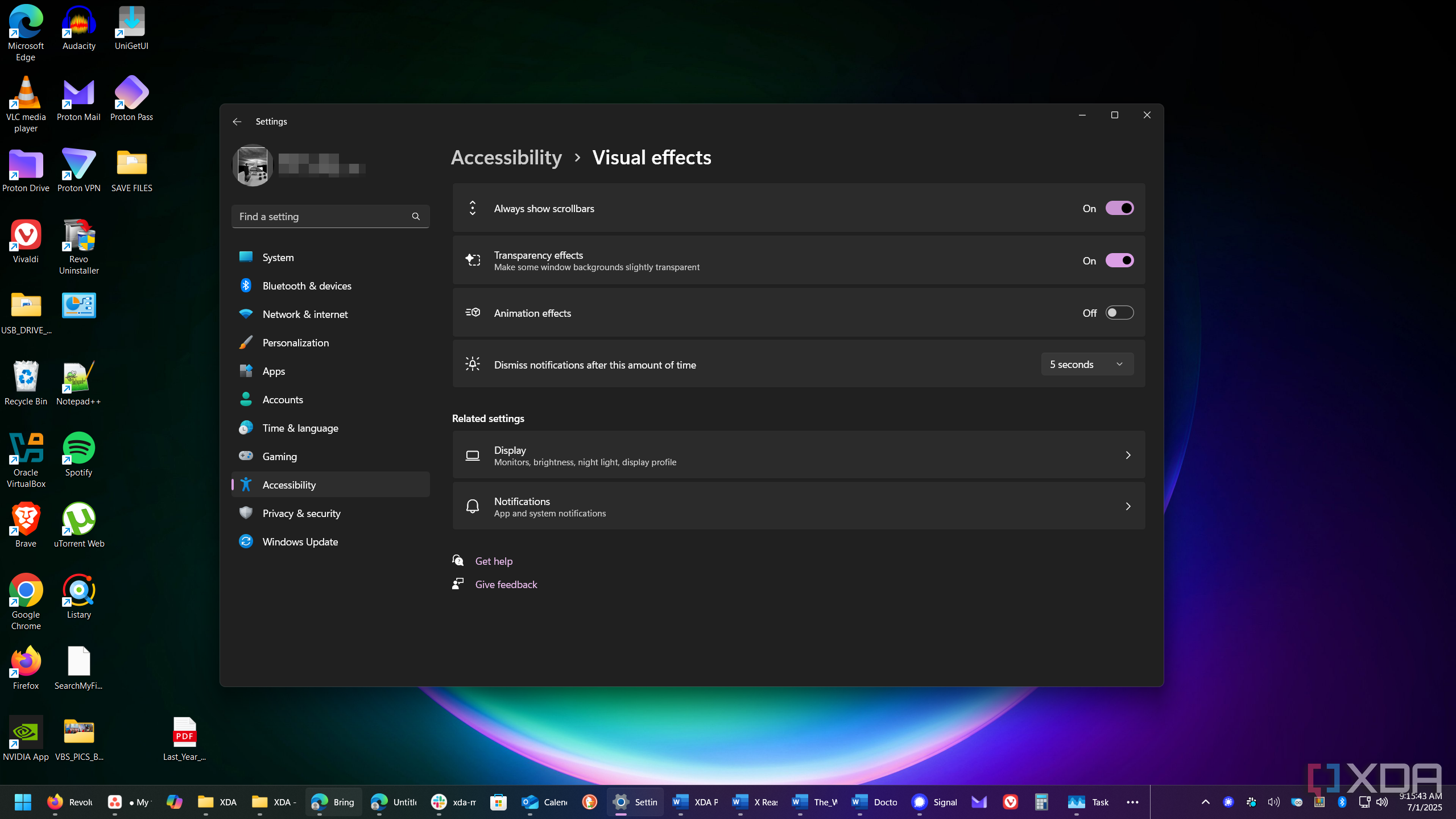 shows always show scrollbar setting