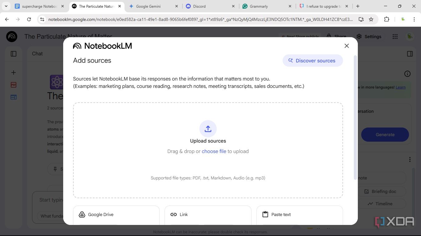 Adding sources to NotebookLM