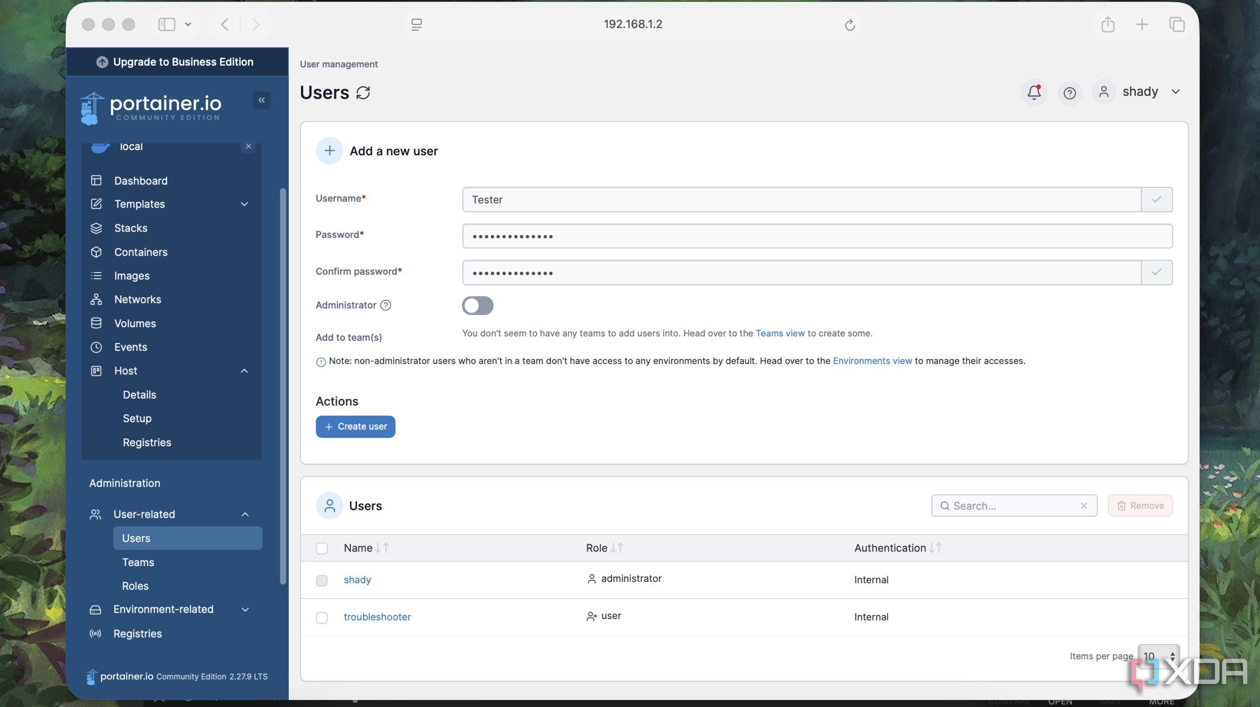 Adding Users to Portainer