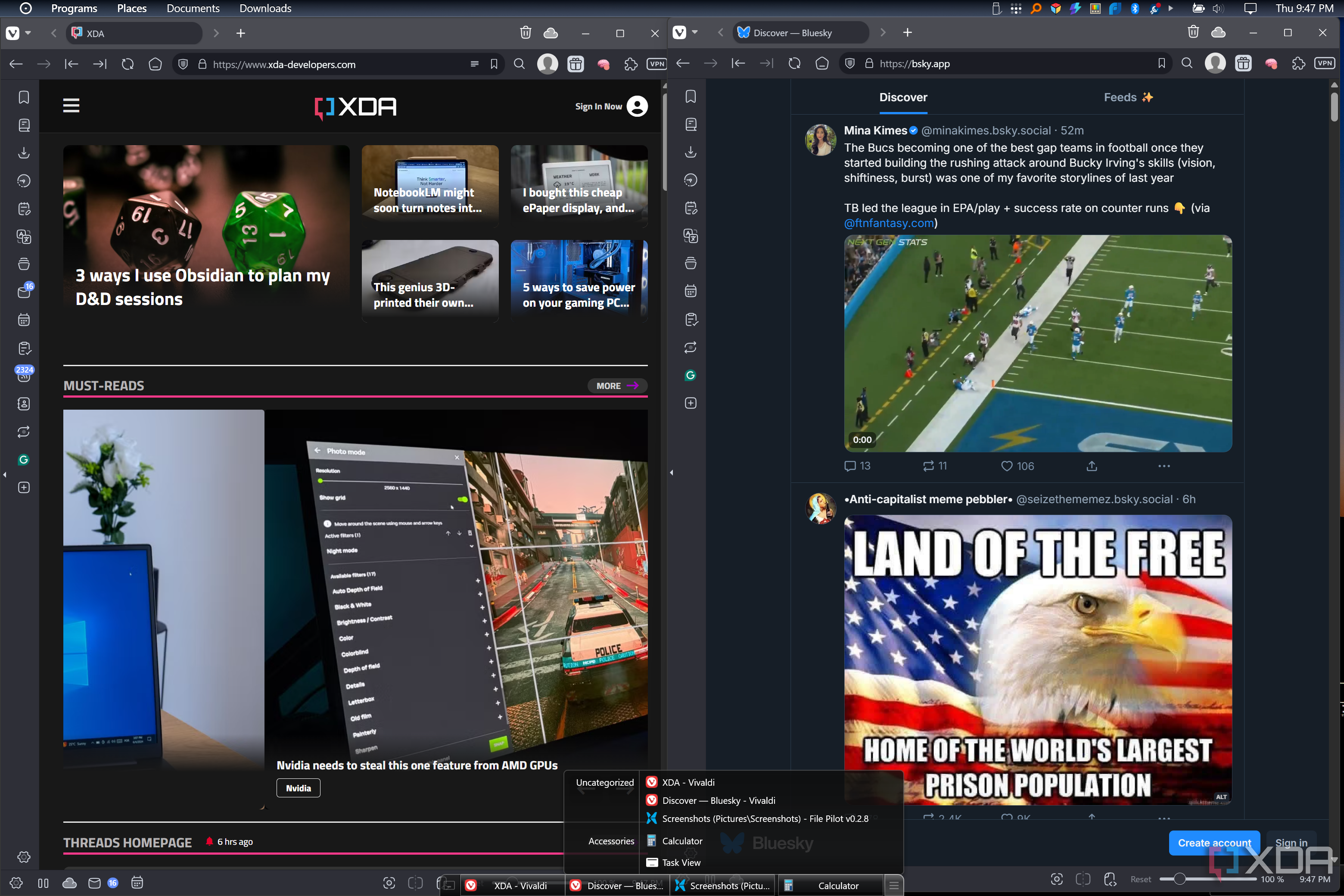Screenshot of a Windows PC with various windows open with the taskbar visible at the bottom and a menu showing all the running apps