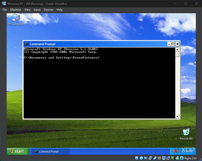 Command Prompt luanched on a Windows XP VM
