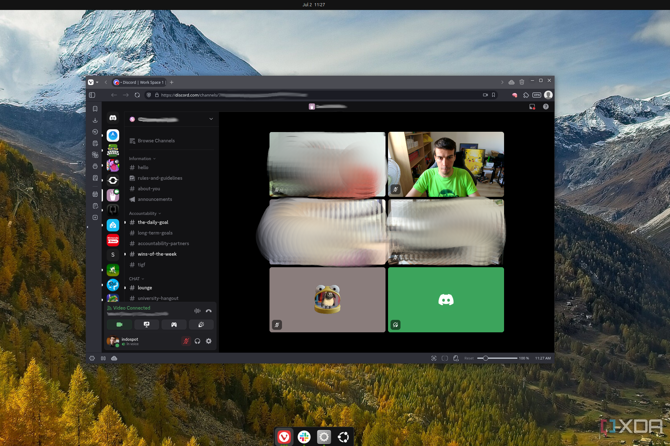 Screenshot of a Discord call running in Vivaldi on Linux