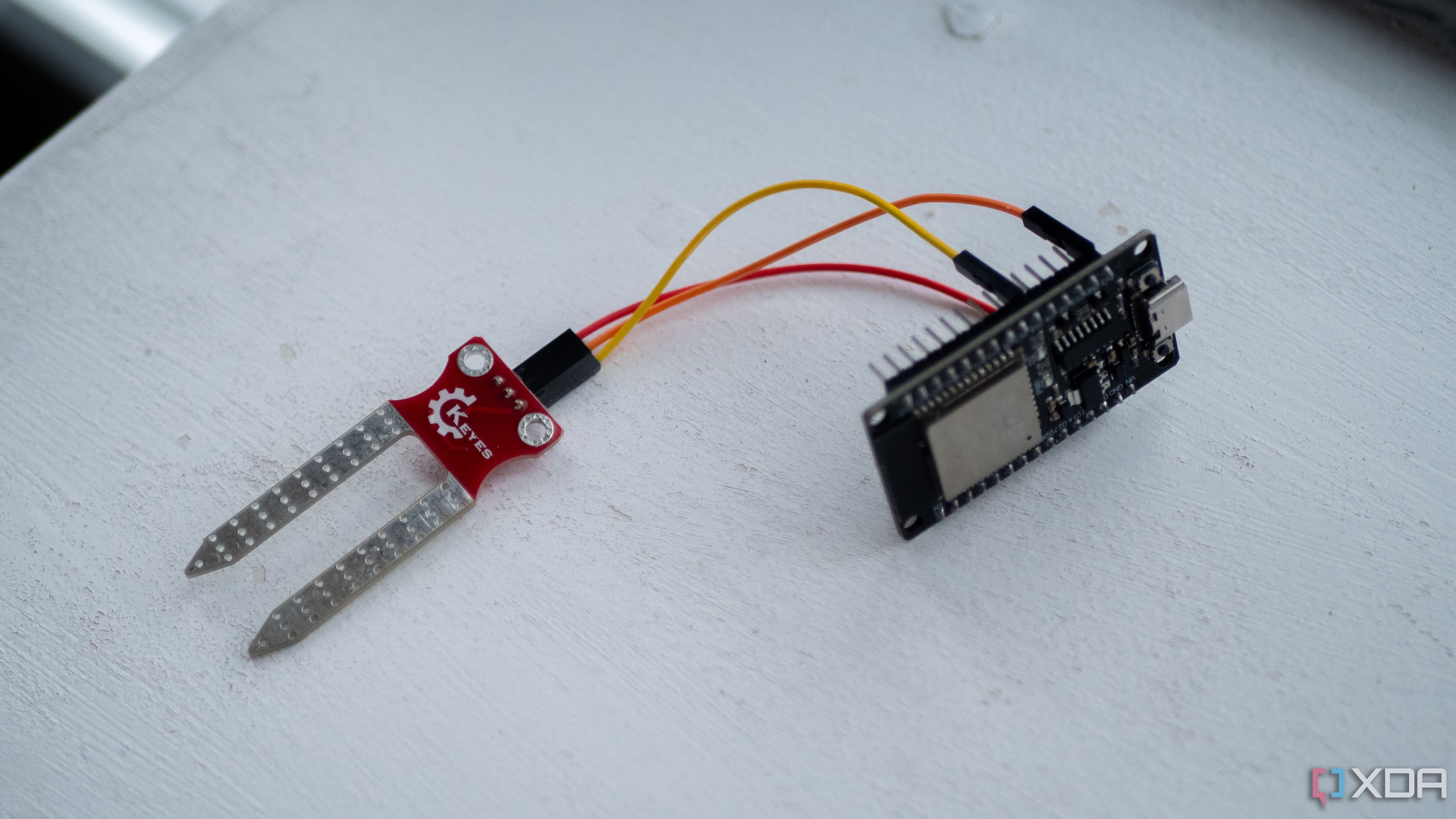 ESP32 connected to a soil sensor