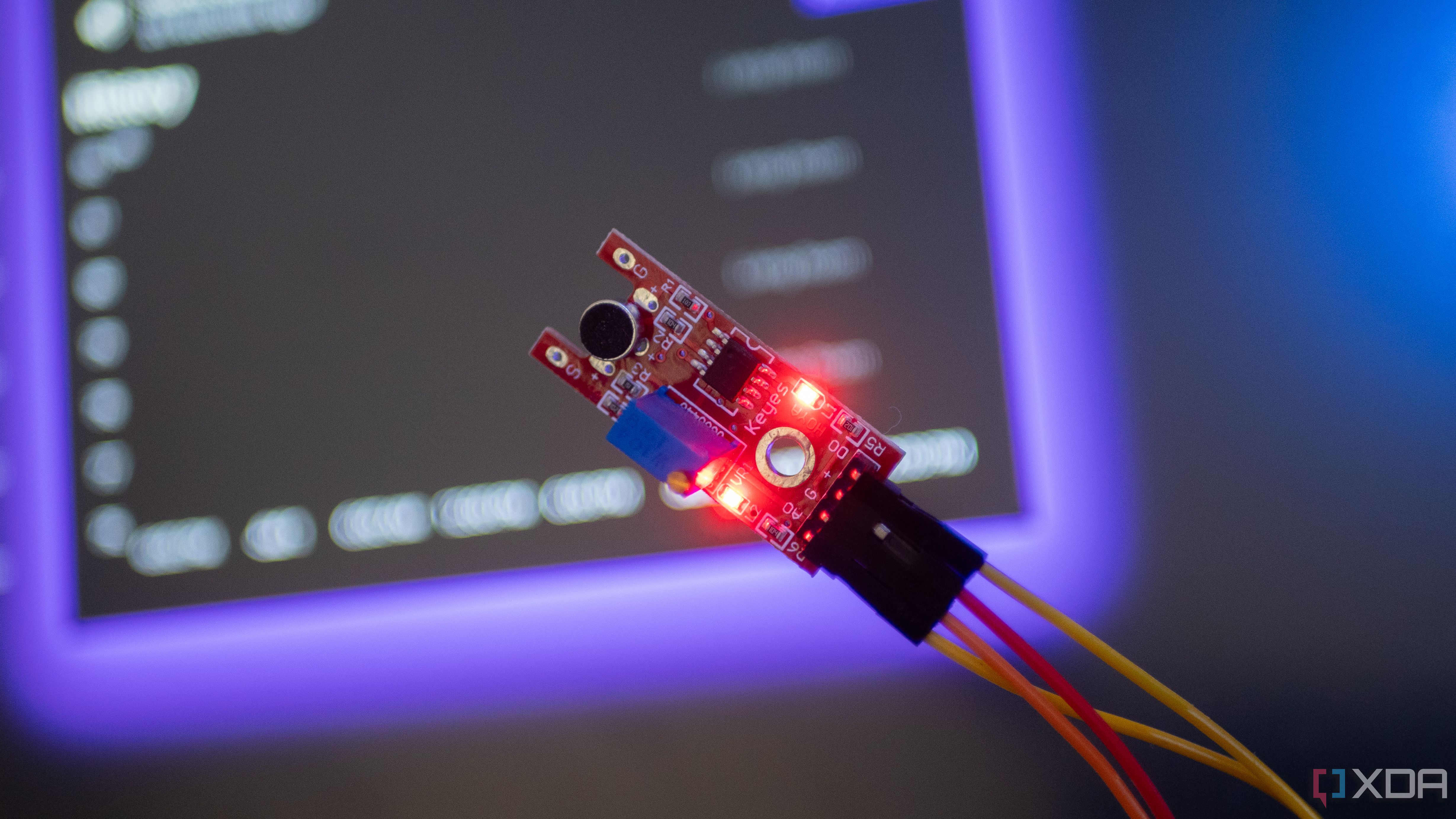ESP32 connected to a sound sensor, with Home Assistant in the background