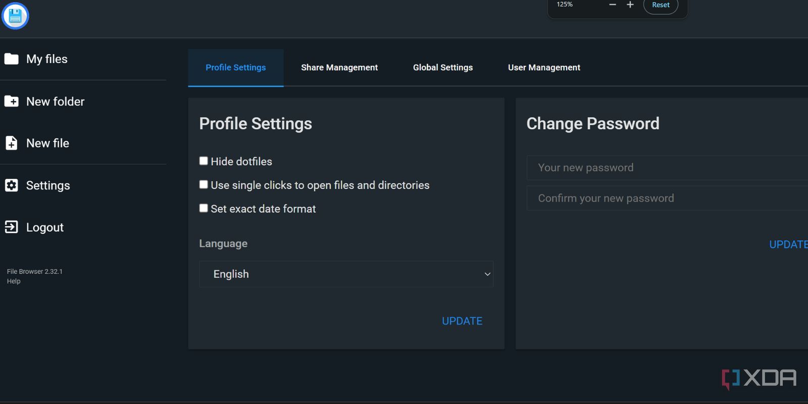 screenshot of file browser settings page chrome