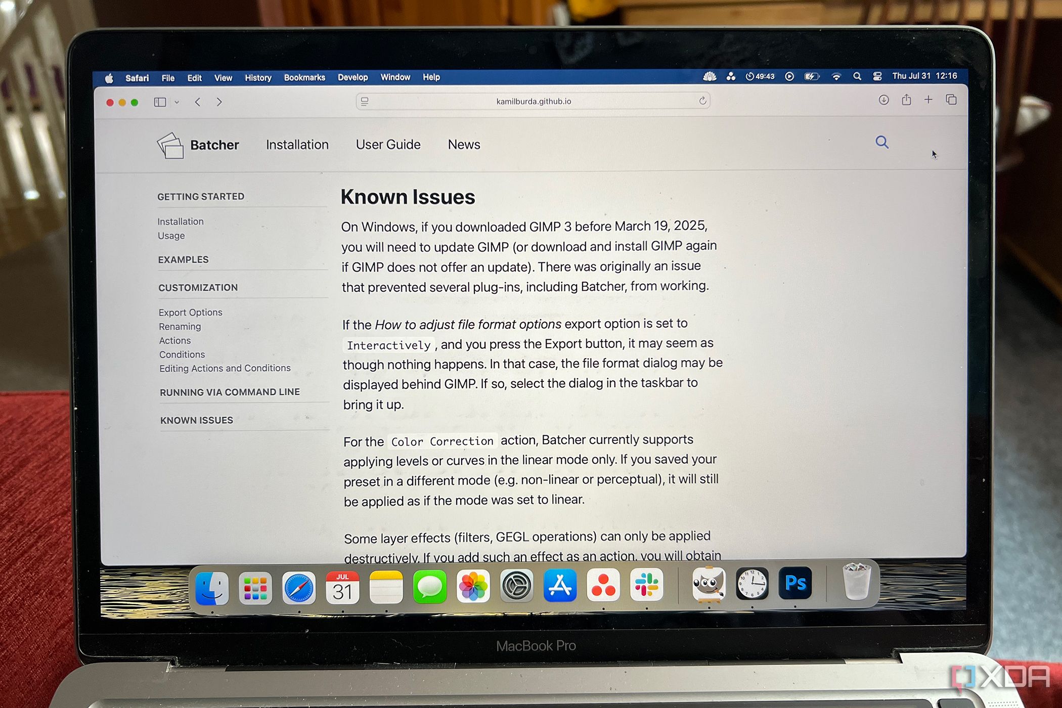 GIMP Batcher known issues page