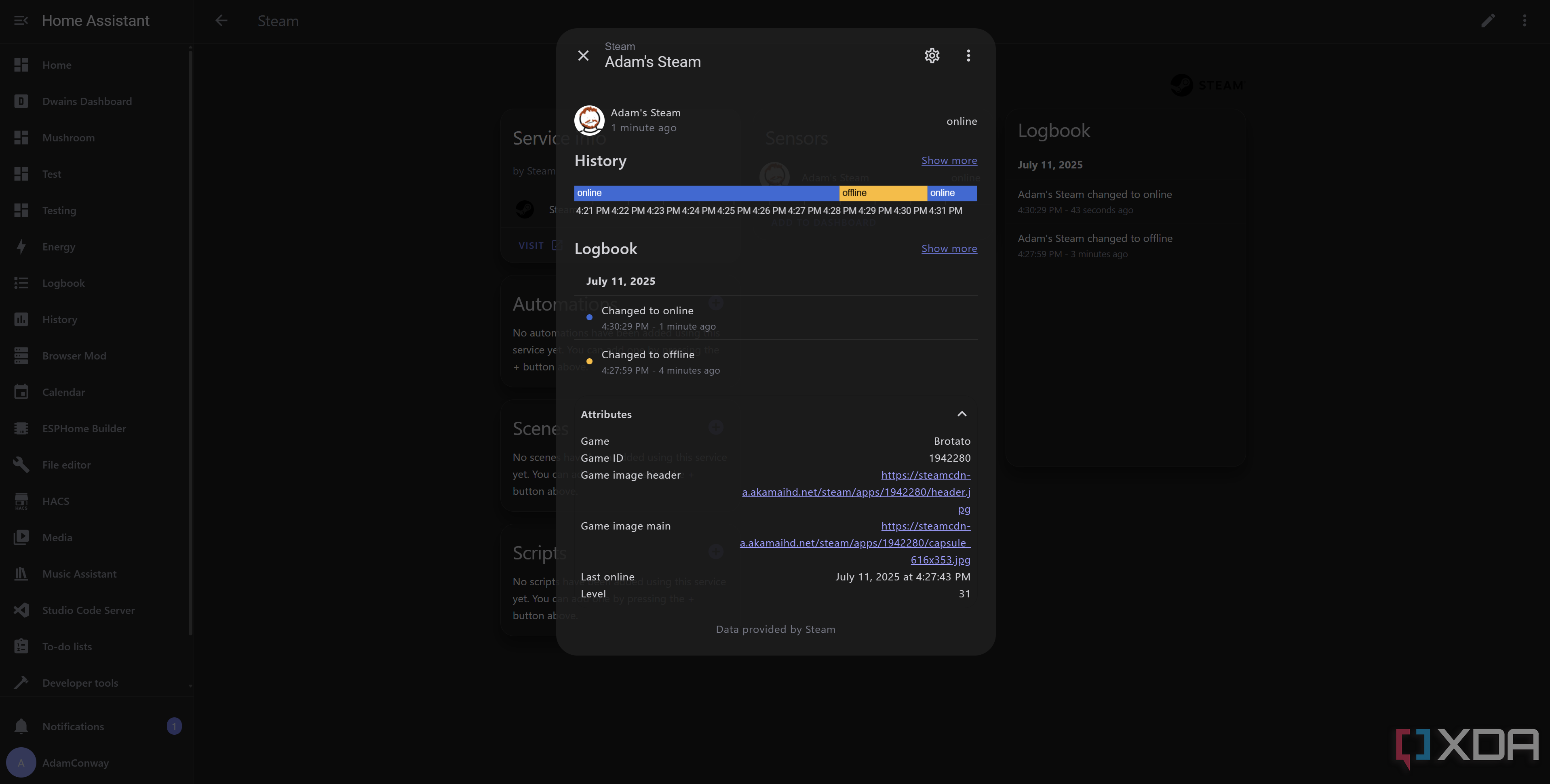 Home Assistant Steam integration tracker