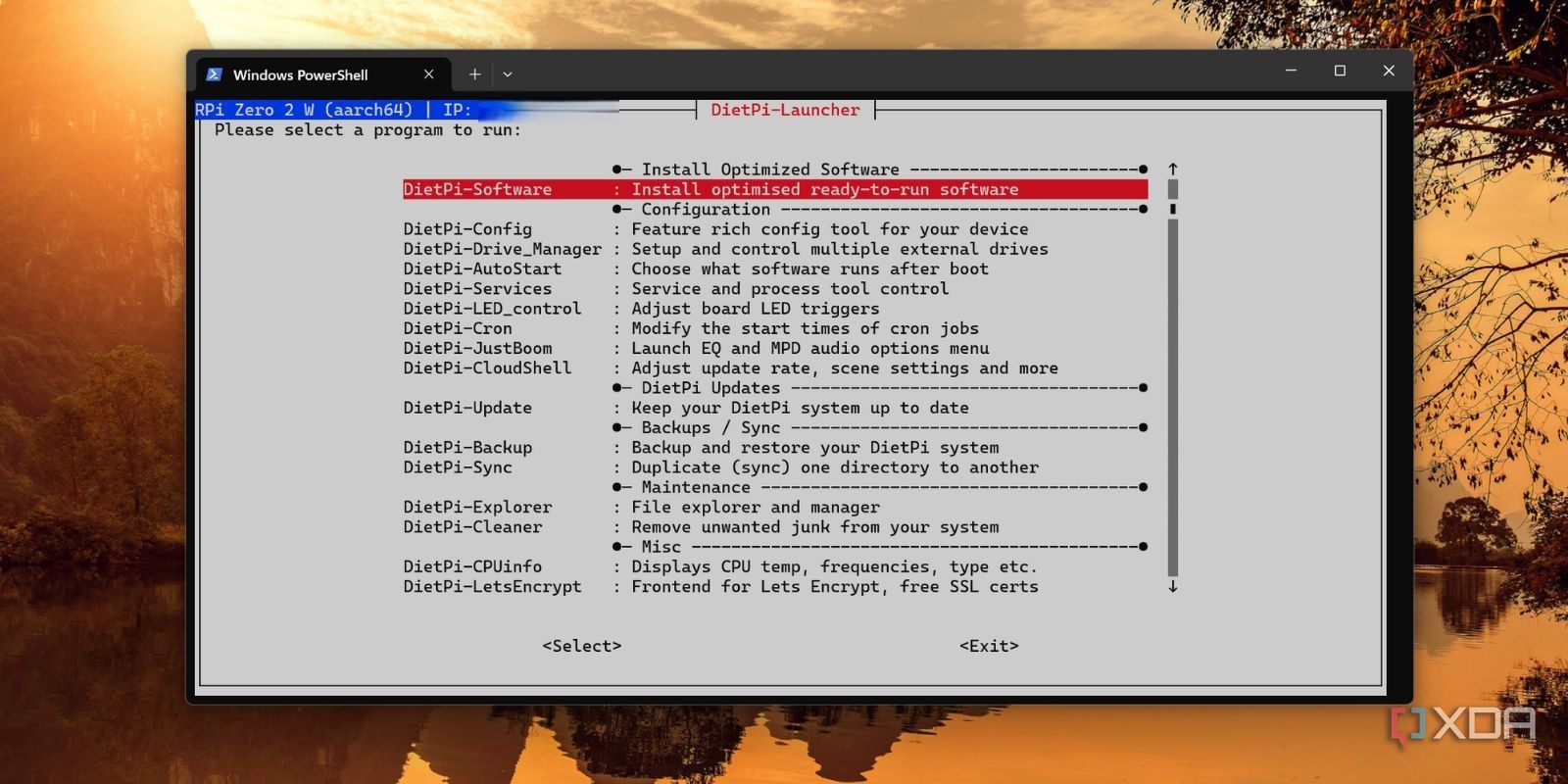 screenshot of launcher tool dietpi