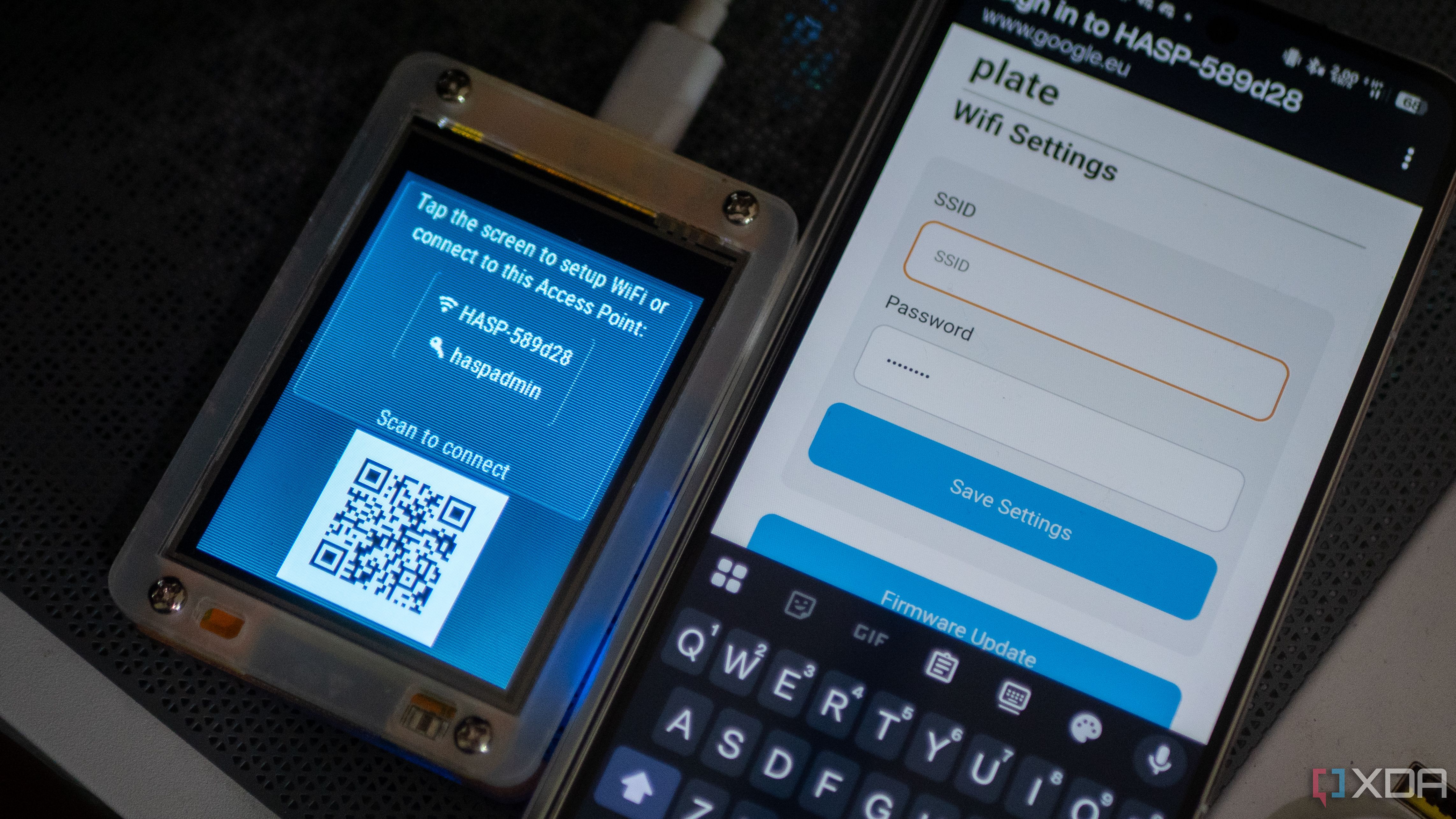 openHASP connection details with SSID, showing a phone connected
