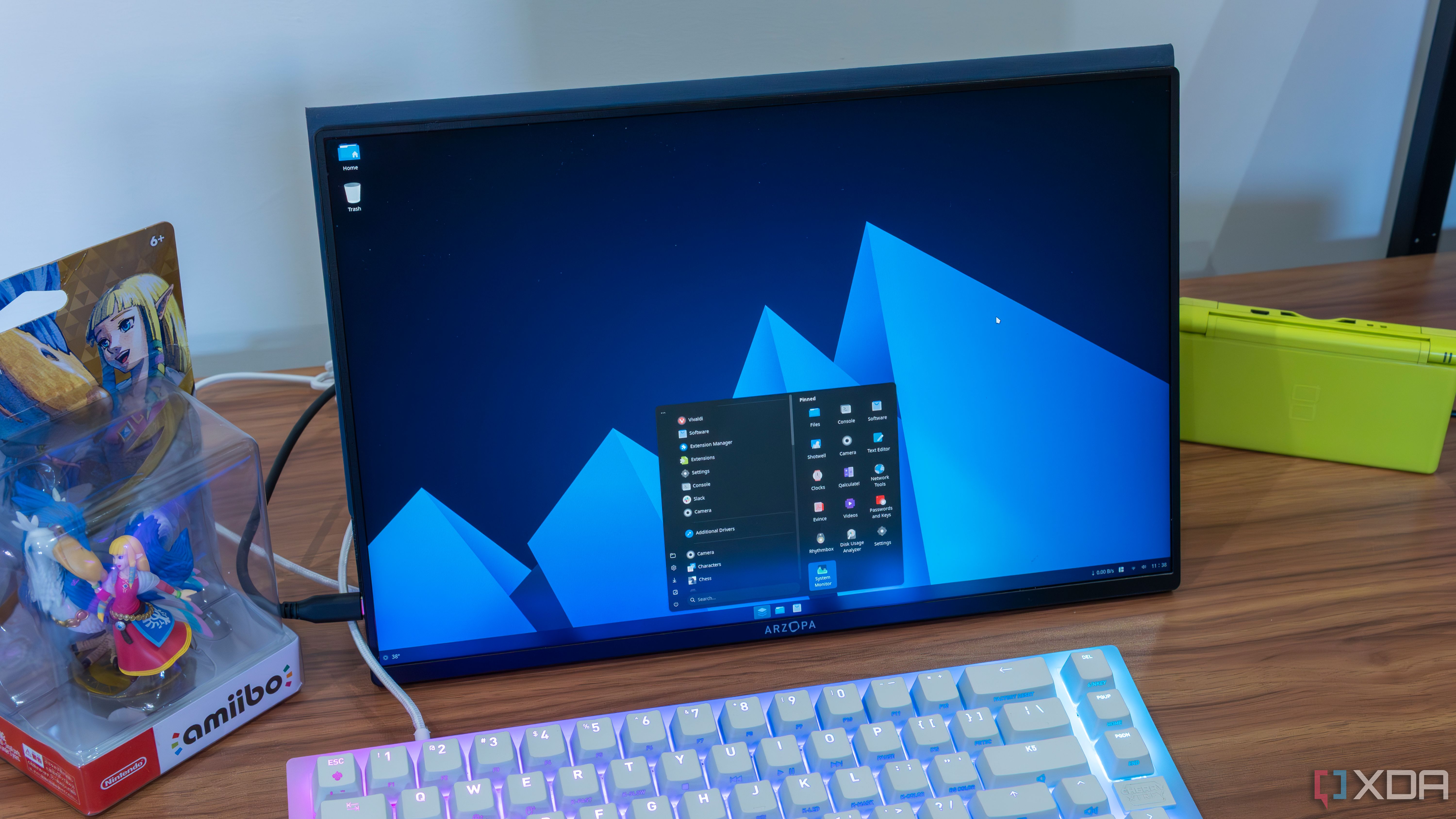 A portable monitor displaying an Ubuntu desktop