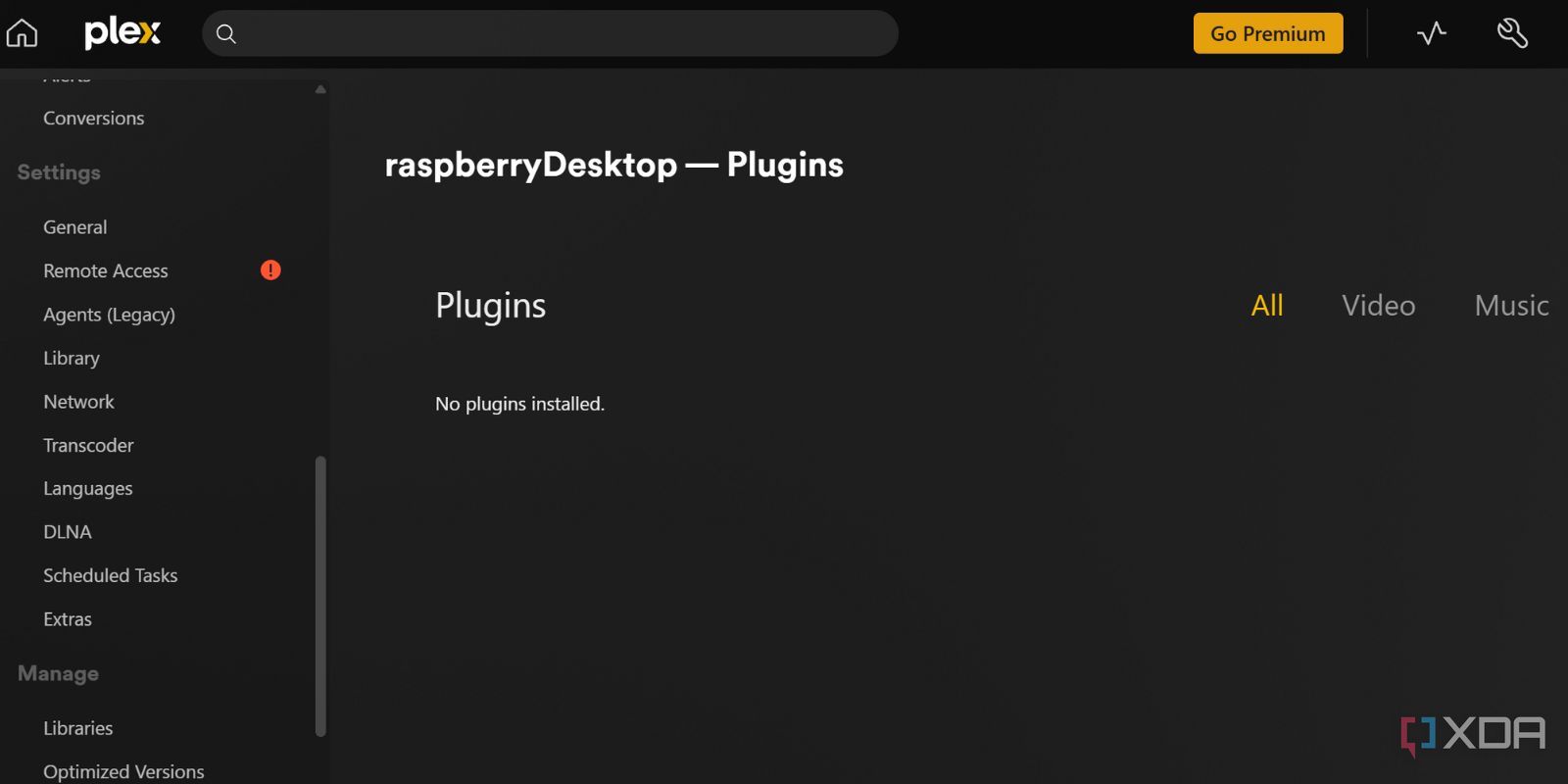 screenshot of plex plugins page