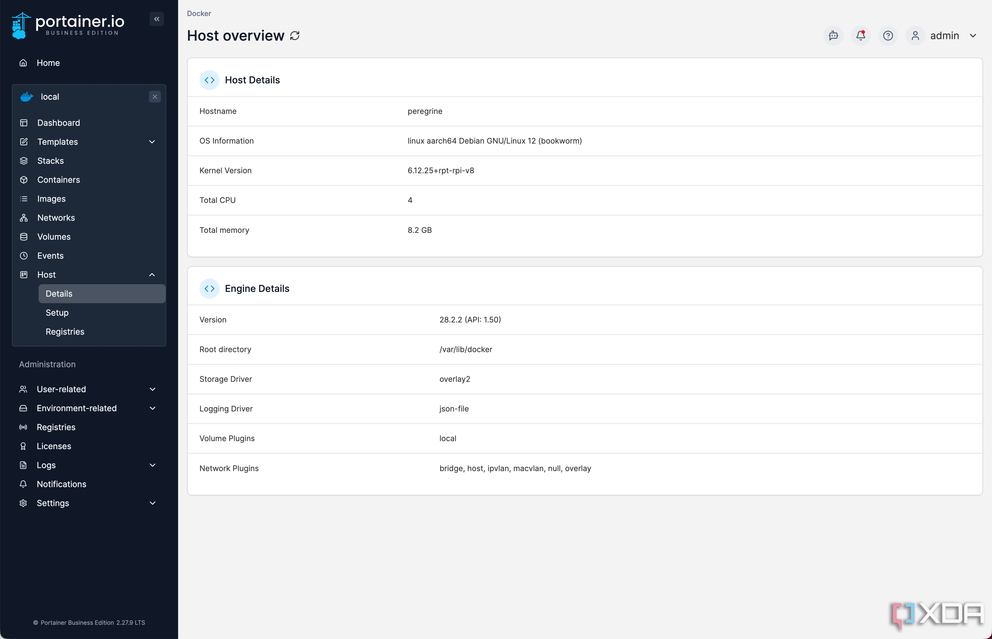 Portainer Host overview